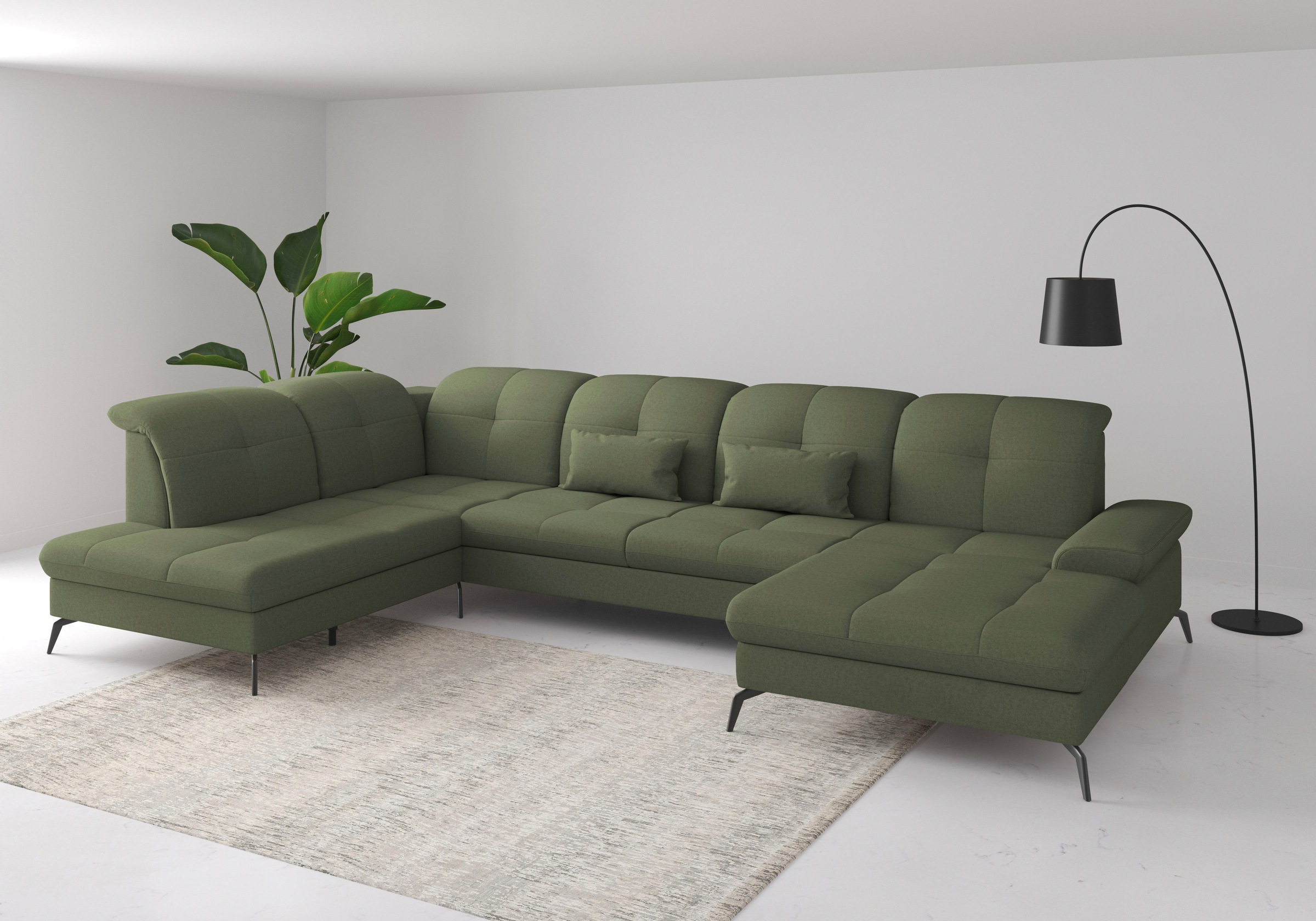 Wohnlandschaft SIT & MORE "Amica, U-Form, inkl. Sitztiefenverstellung und Armteilverstellung", grün (olive), B:357cm H:90cm T:231cm, 95% Polyester, 5% Polyamid, Sofas, Wohnlandschaft, wahlweise mit Kopfteilverstellung, Bettfunktion und Bettkasten 8