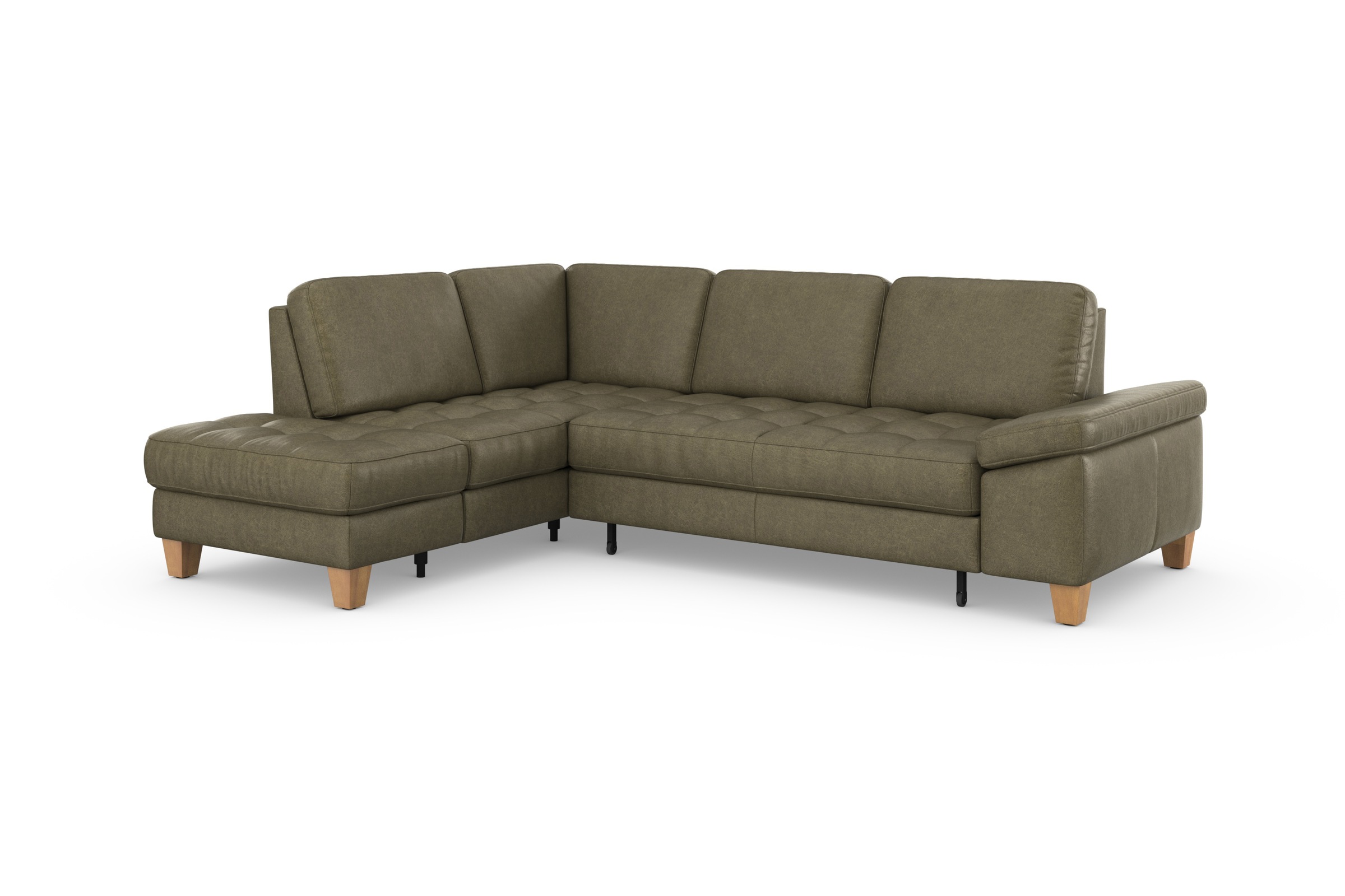 Ecksofa SIT & MORE "Westham L-Form", grün (olive), B:261cm H:88cm T:179cm, 100% Polyester, Sofas, Ecksofa, mit Ottomane, mit oder ohne Bettfunktion, Bettkasten, Verstellung 6