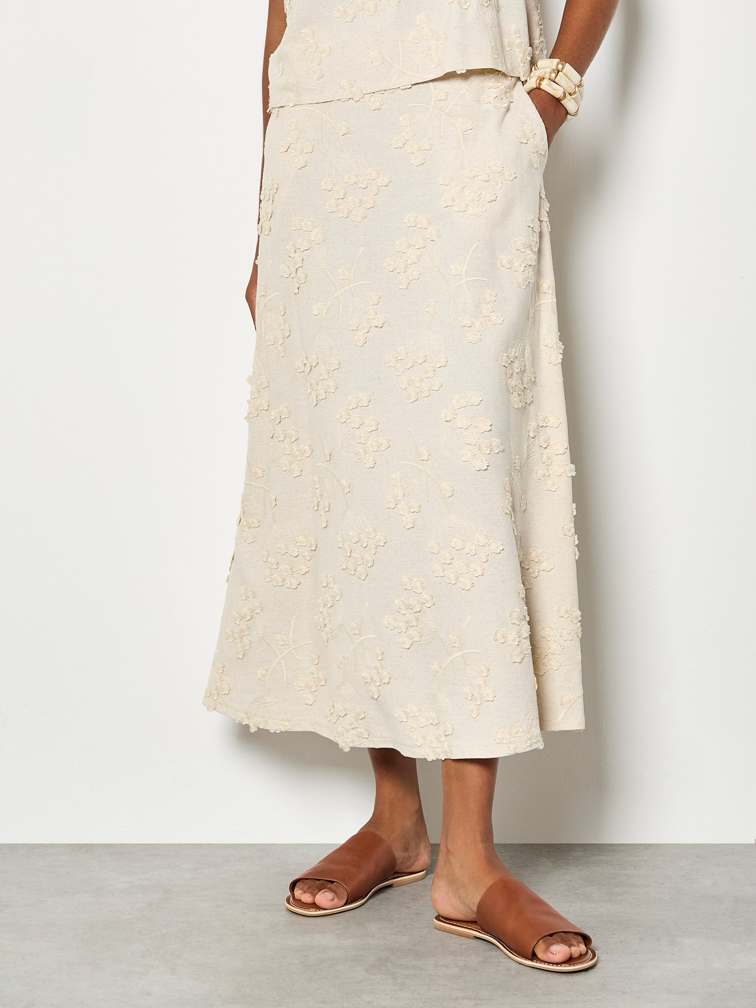 Apricot Midirock »Bestickter Midirock aus Leinenmischung« mit Blumenmuster