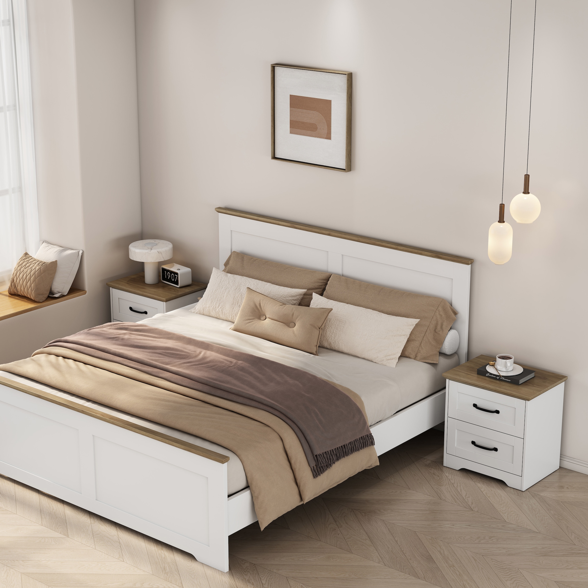 OTTO home Nachtkommode »Emmilia Nachttisch Set im Landhaus Design« Schlafzimmer Kommoden Nachschrank im 2er Set, 2 Stk. tlg. 2 Schubladen je Nachttisch - viel Stauraum im Schlafzimmer