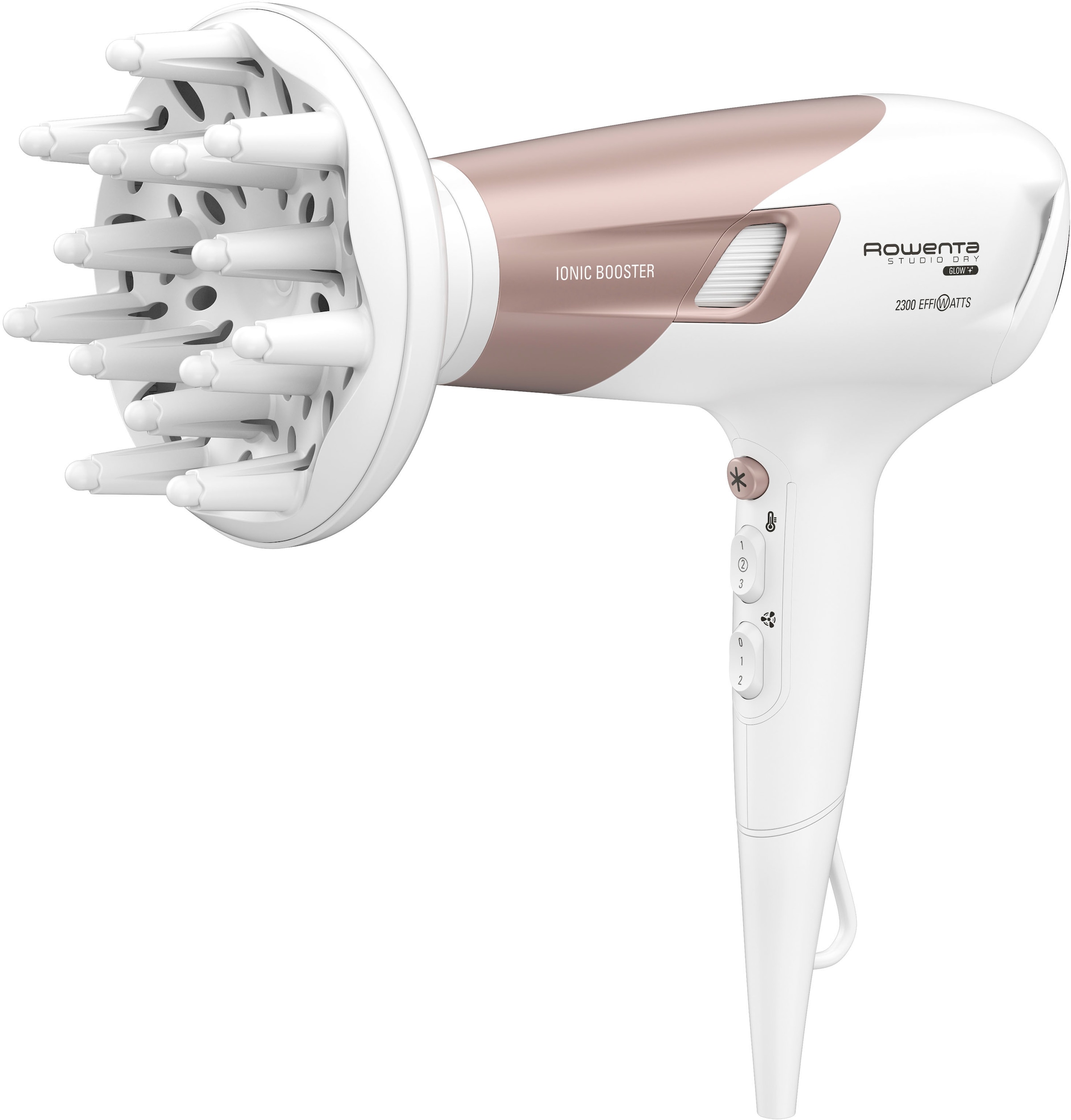 Rowenta Haartrockner »Studio Dry Glow Haartrockner, 2100 W, Föhn mit Diffusor für Locken,«, 2100 W, 2 Aufsätze, 3 Temperatur- und 2 Geschwindigkeitsstufen, Kaltlufttaste, CV5830