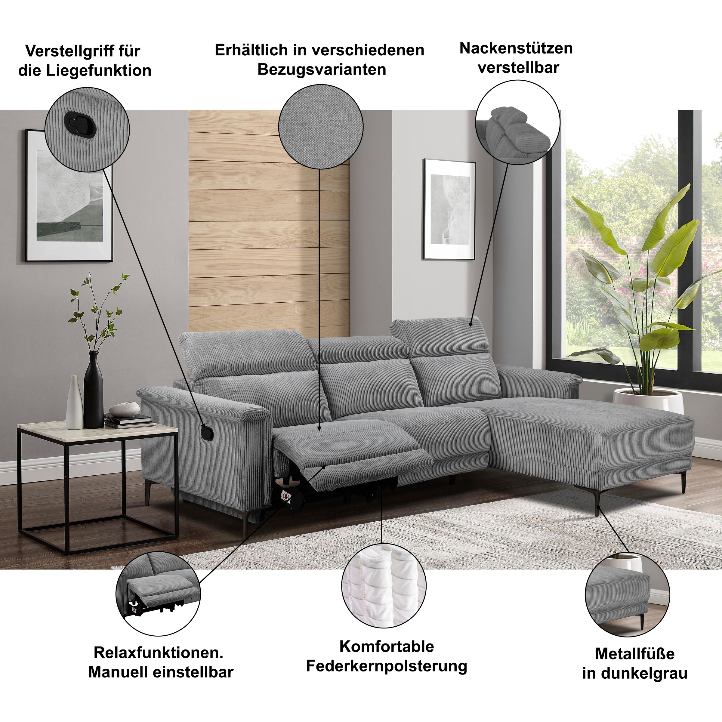 Thumbnail - Home affaire Ecksofa "Lund, L-Form, 261cm, man. o. elektr. Relaxfunktion (mit USB-A)" und Kopfteilverstellung