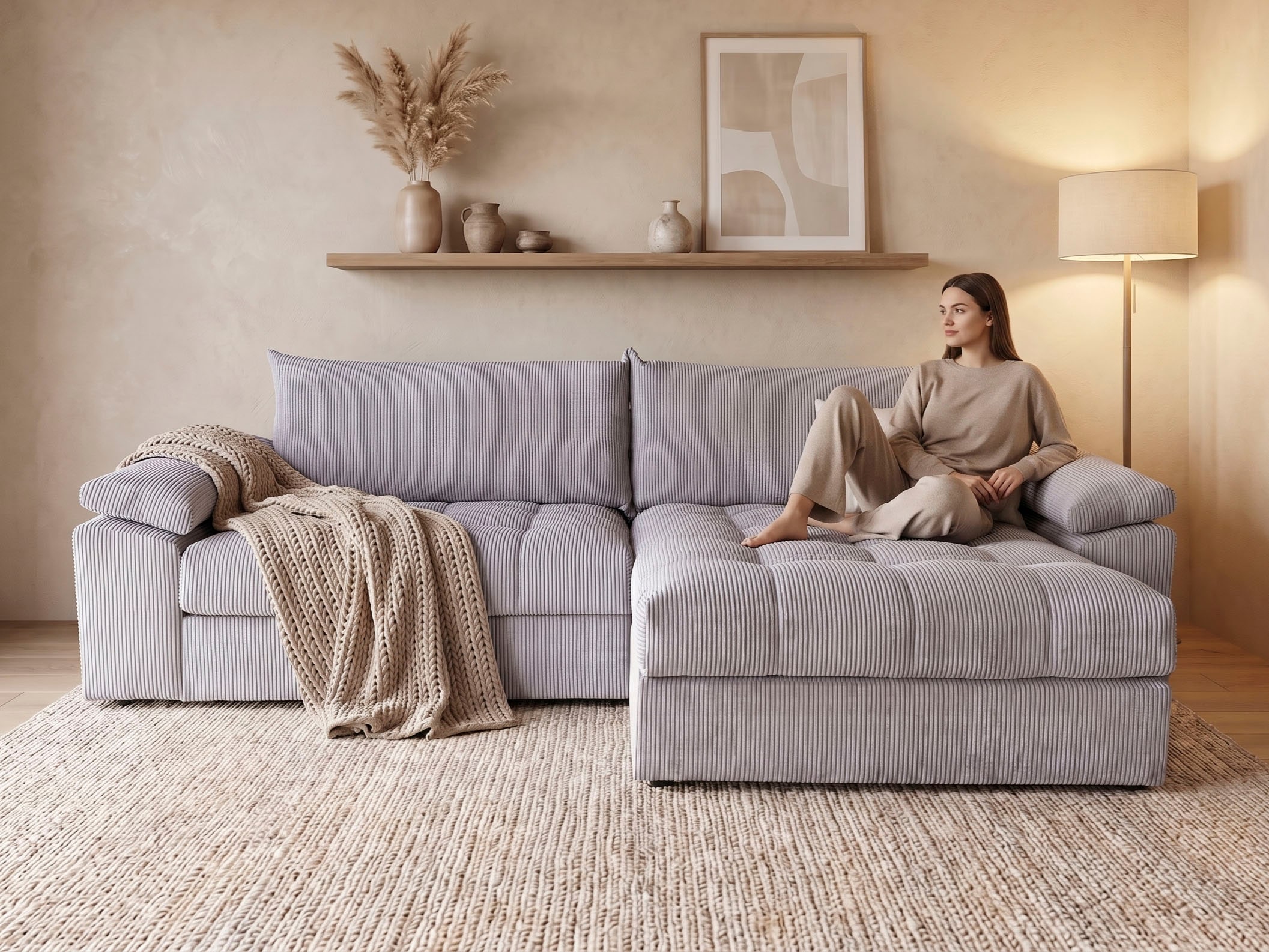 OTTO home Ecksofa »Soft&Cosy Pik XXL, L-Form, B: 303 cm, Mega Sofa in Cord« Lounge-Komfort mit edler Sitzsteppung, Federkern