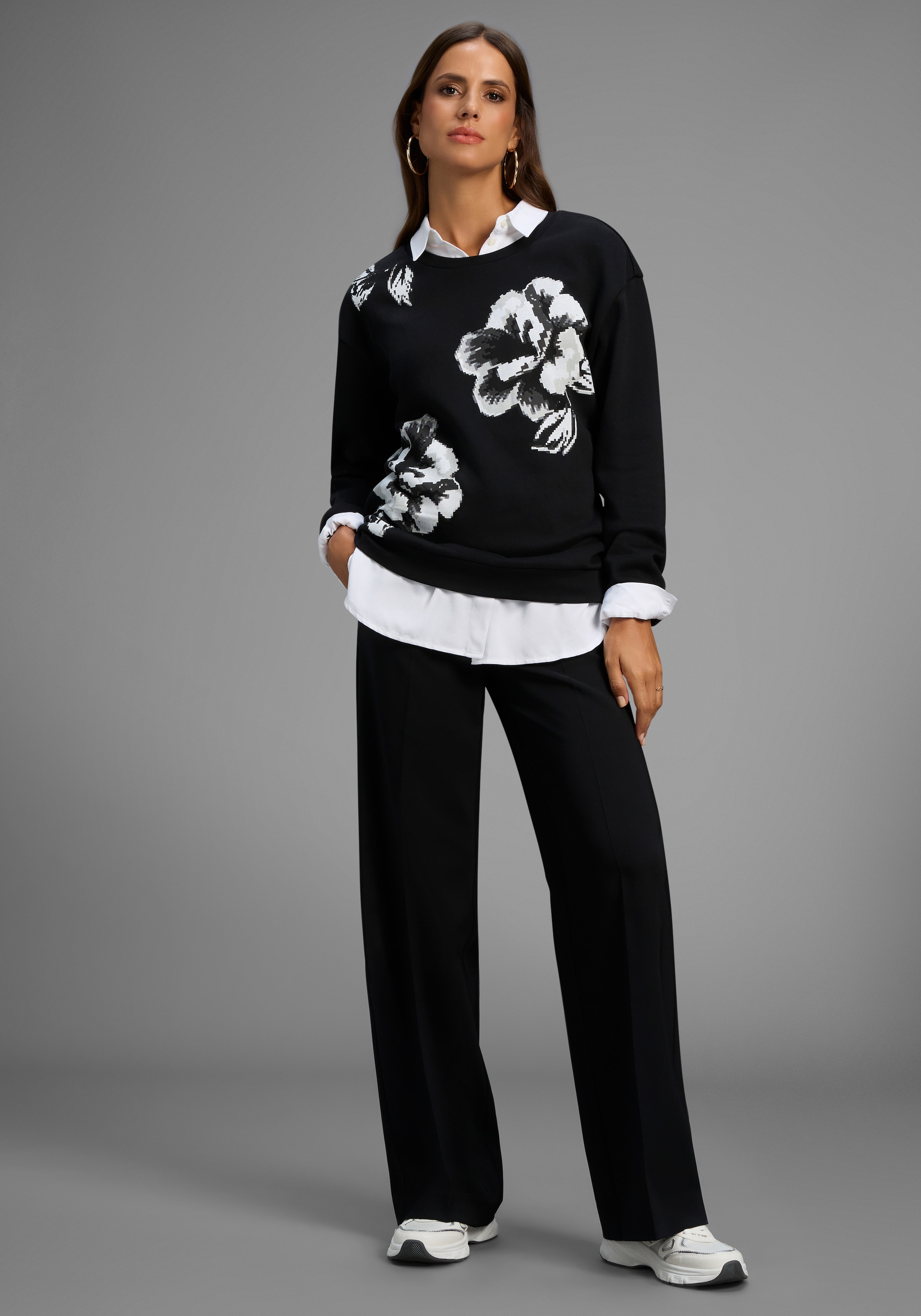 Laura Scott Sweater, Weiche Baumwollmischung mit Rundhalsausschnitt und Blumenprint
