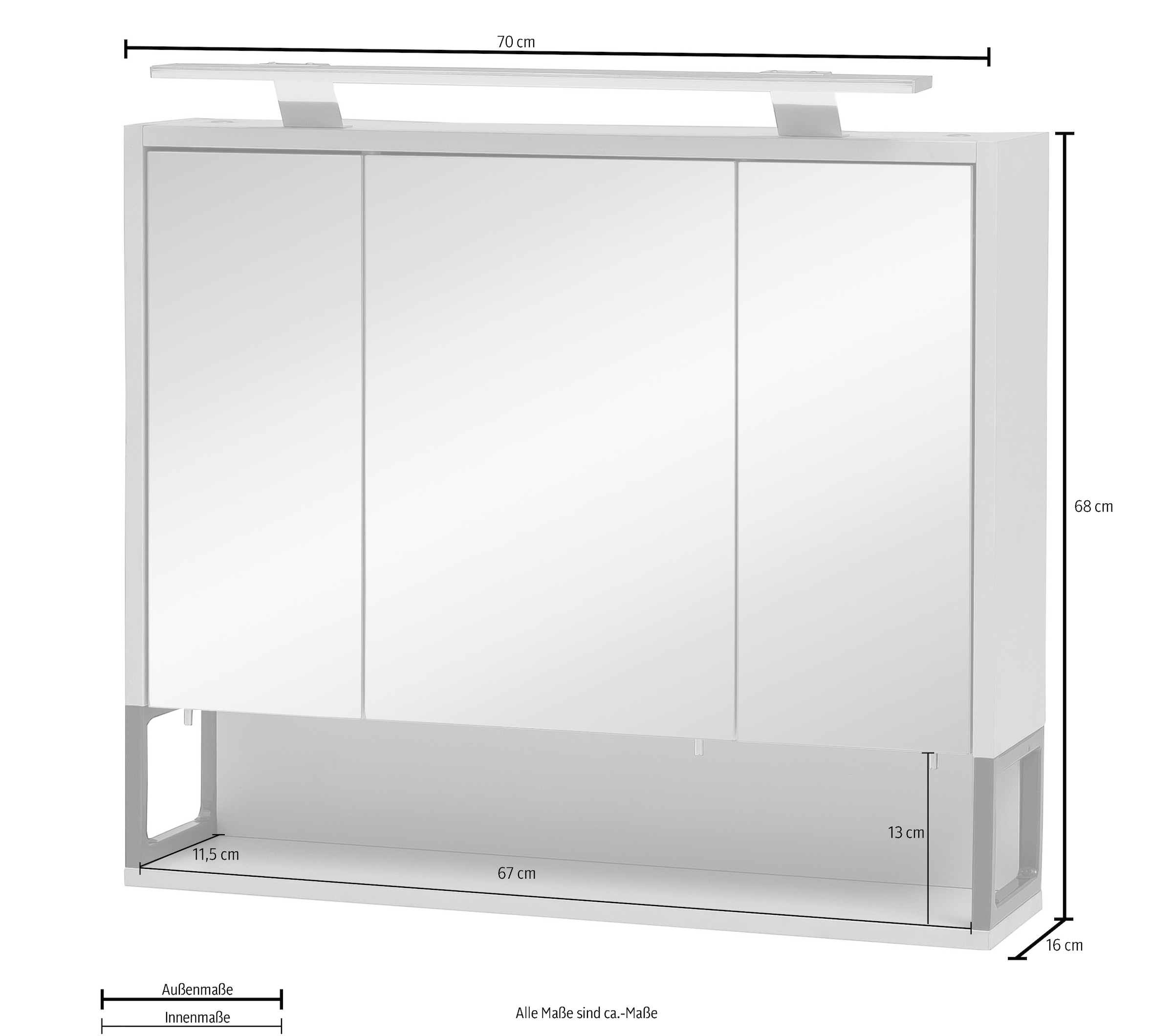 Schildmeyer Spiegelschrank »Limone«, Breite 70 cm, BAUR | LED-Beleuchtung, kaufen 3-türig, Schalter-/Steckdosenbox