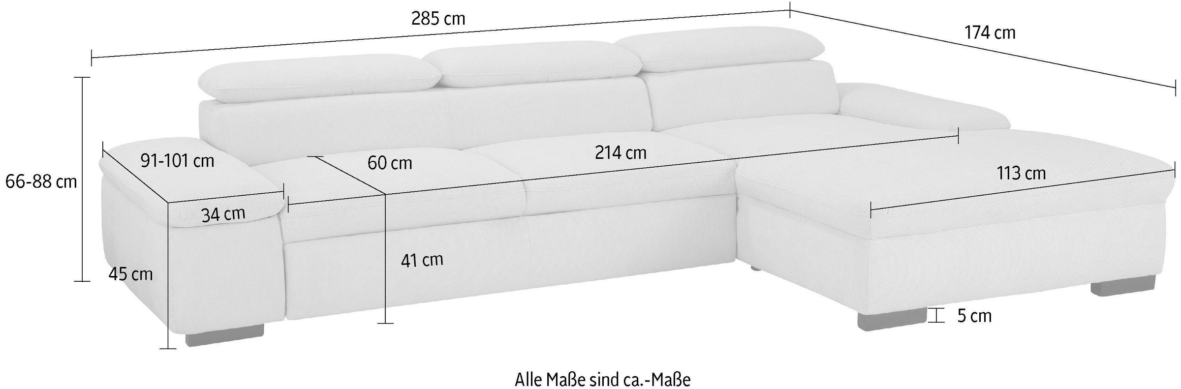 Home affaire Ecksofa »Alberto L-Form«, mit Kopfteilverstellung, wahlweise mit Bettfunktion
