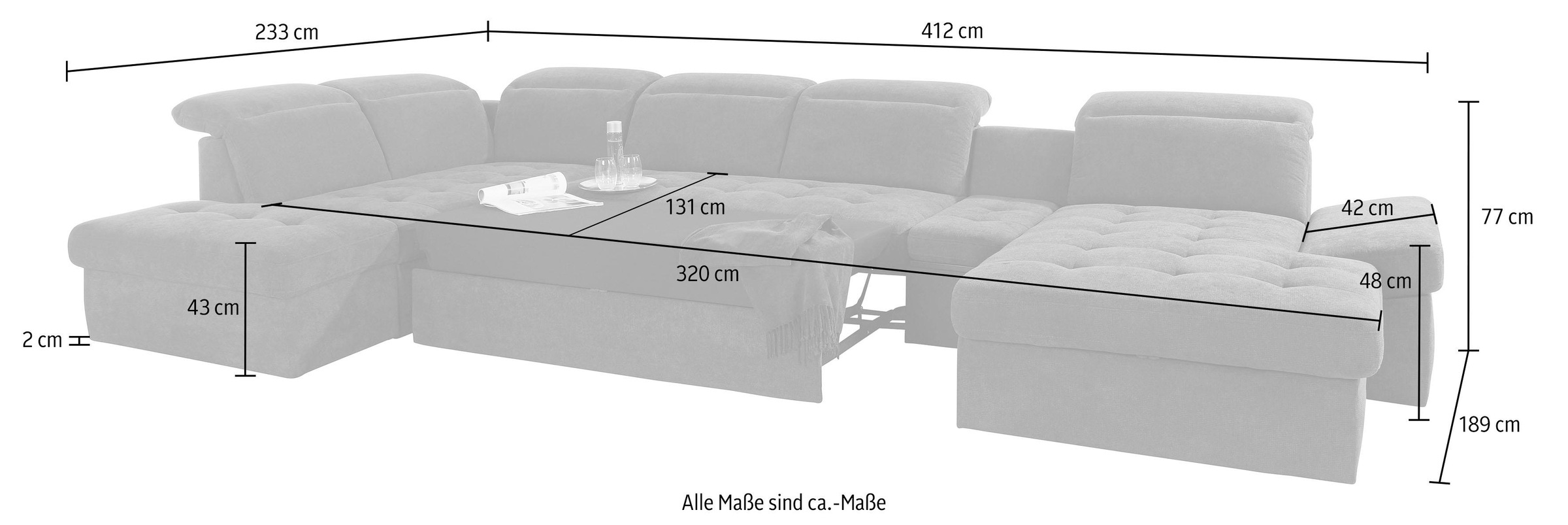 sit&more Wohnlandschaft »Stardust U-Form«, inklusive Kopfteilverstellung, Armlehnenfunktion und Tischelement