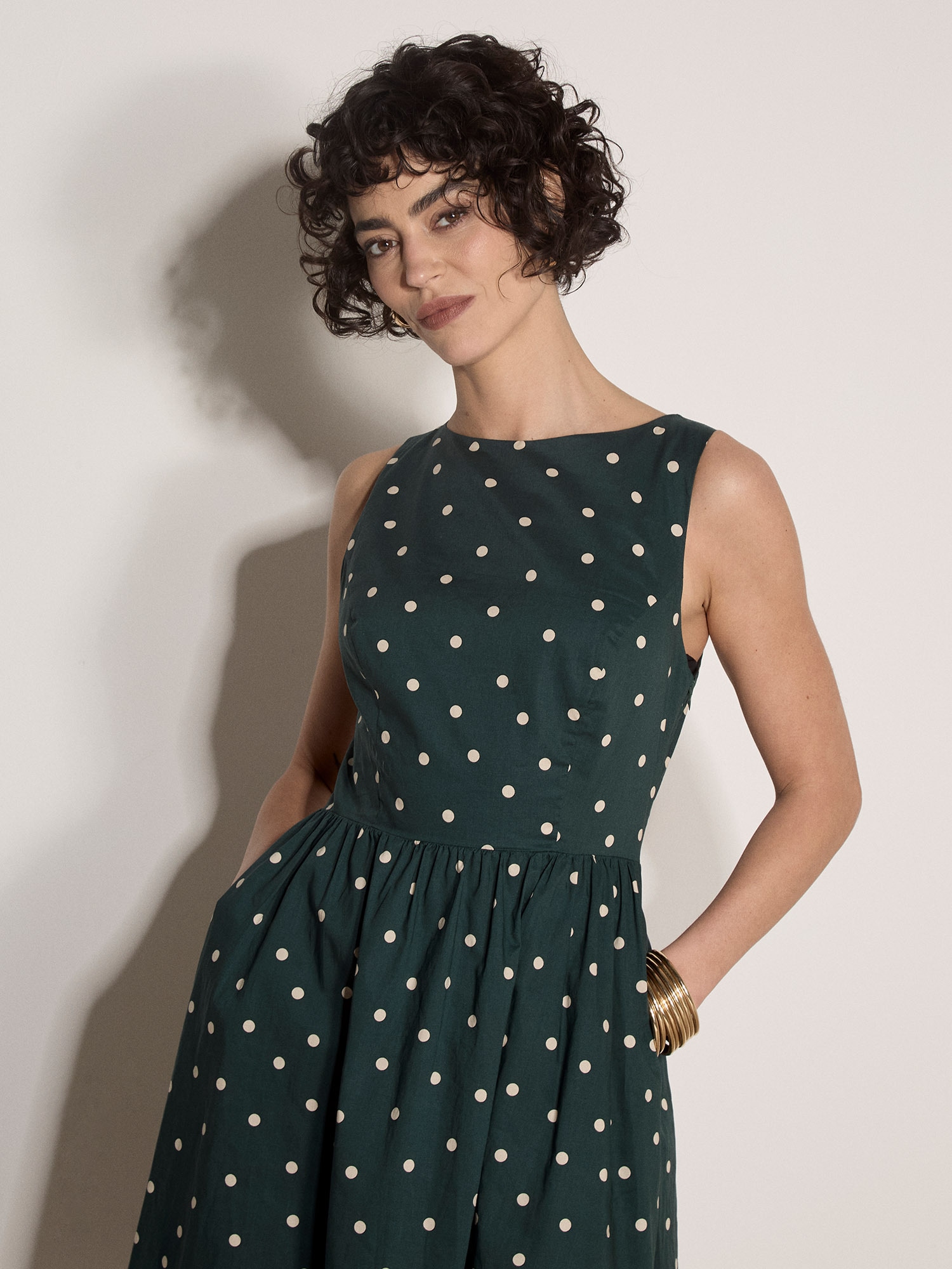 Apricot Midikleid »Kleid mit Polka-Dot-Muster« mit Schlüssellochausschnitt am Rücken