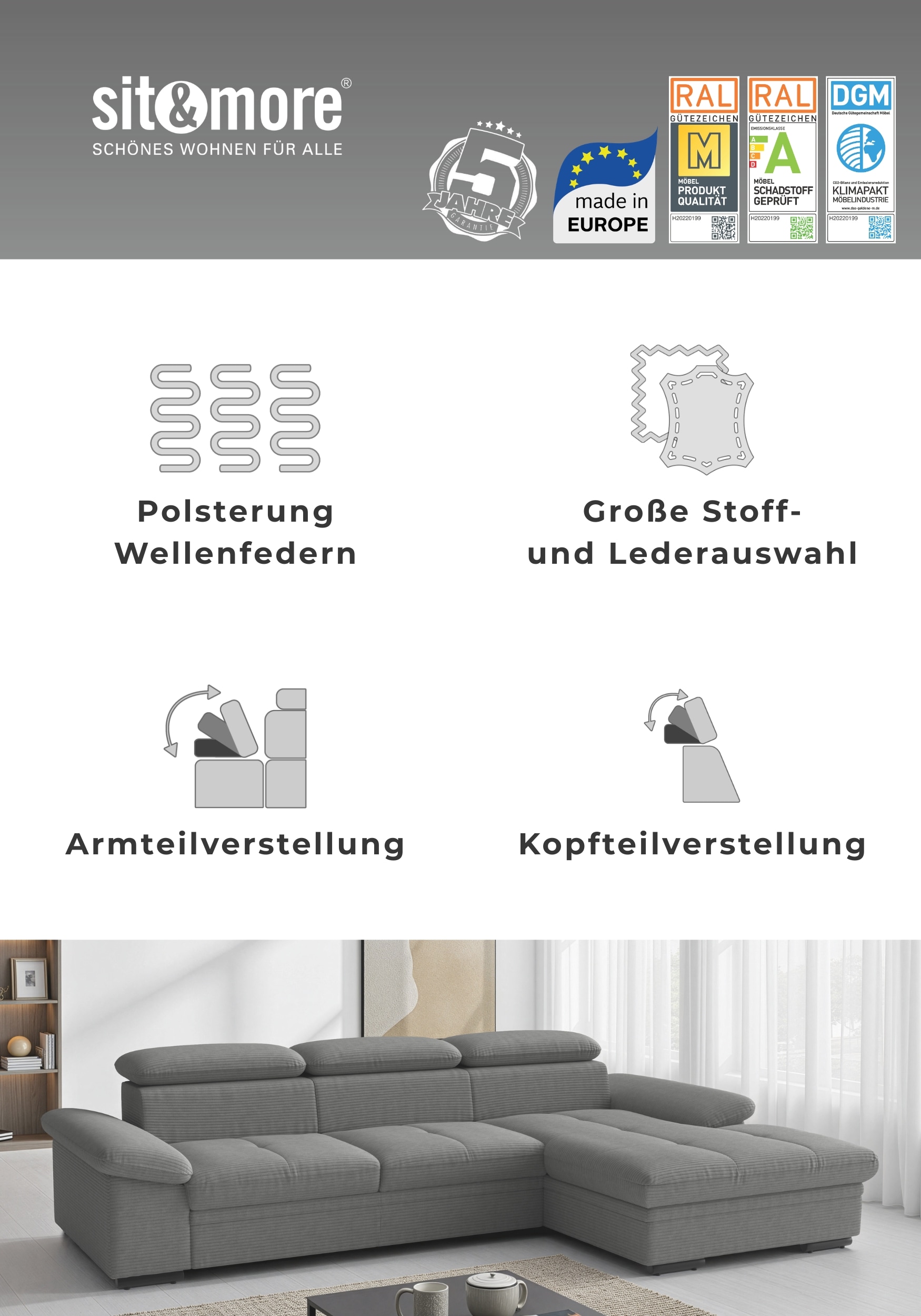 sit&more Ecksofa »Viola« optional Bettfunktion