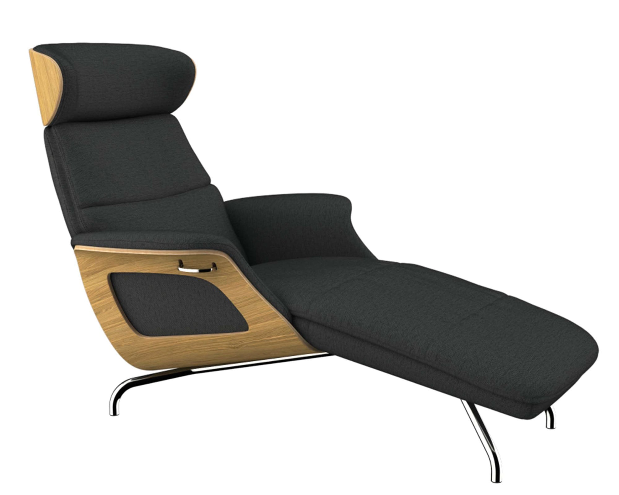 FLEXLUX Loungesessel »Clement Chaislongue, Relaxstuhl, Liegesessel,«, Rücken- & Kopfteilverstellung, Armlehne, Eiche geölt, Fuß Alu