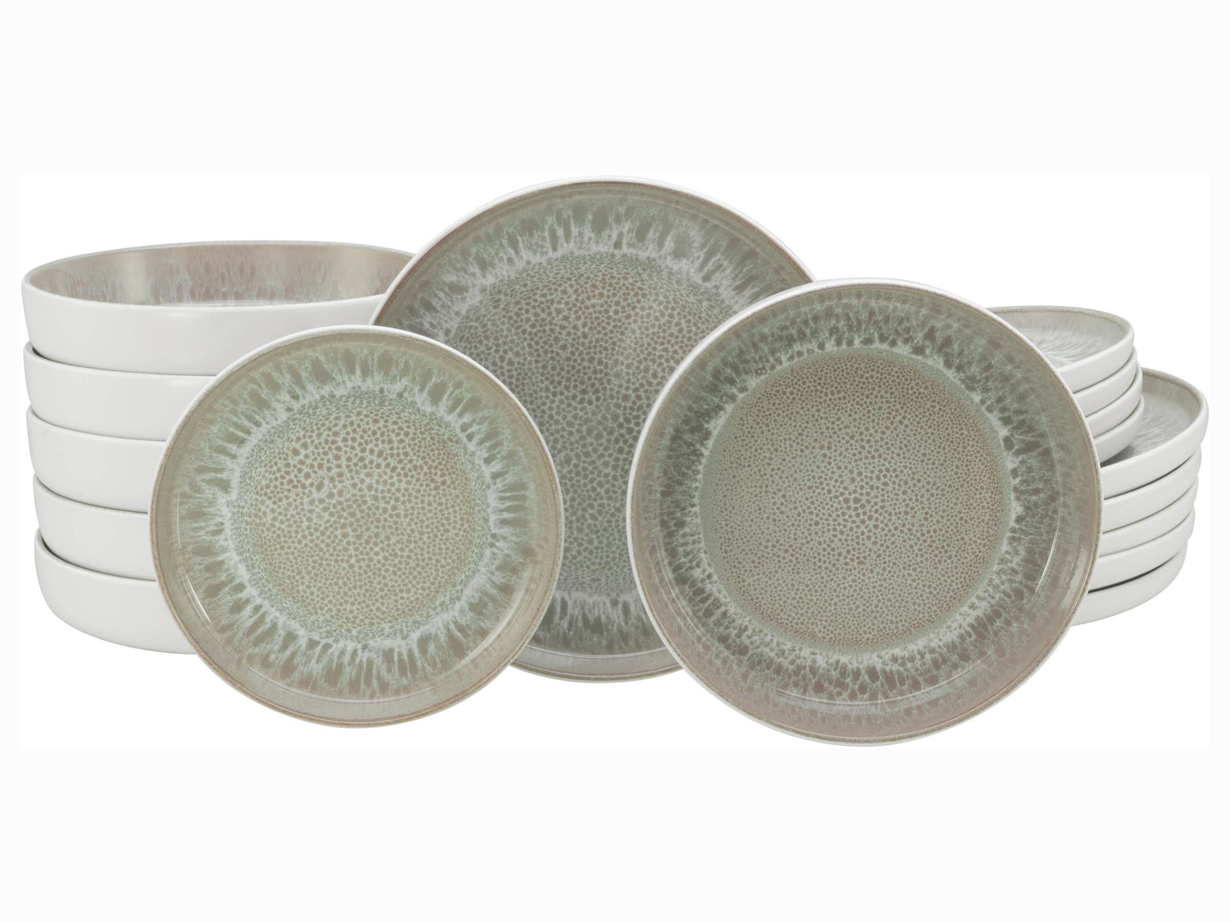 MY HOME Teller-Set "modernes Geschirr-Set, Service Nydala", 18 Stk.weiß, sand, Geschirr-Sets, hohe Haltbarkeit, spülmaschinen- & mikrowellengeeignet,