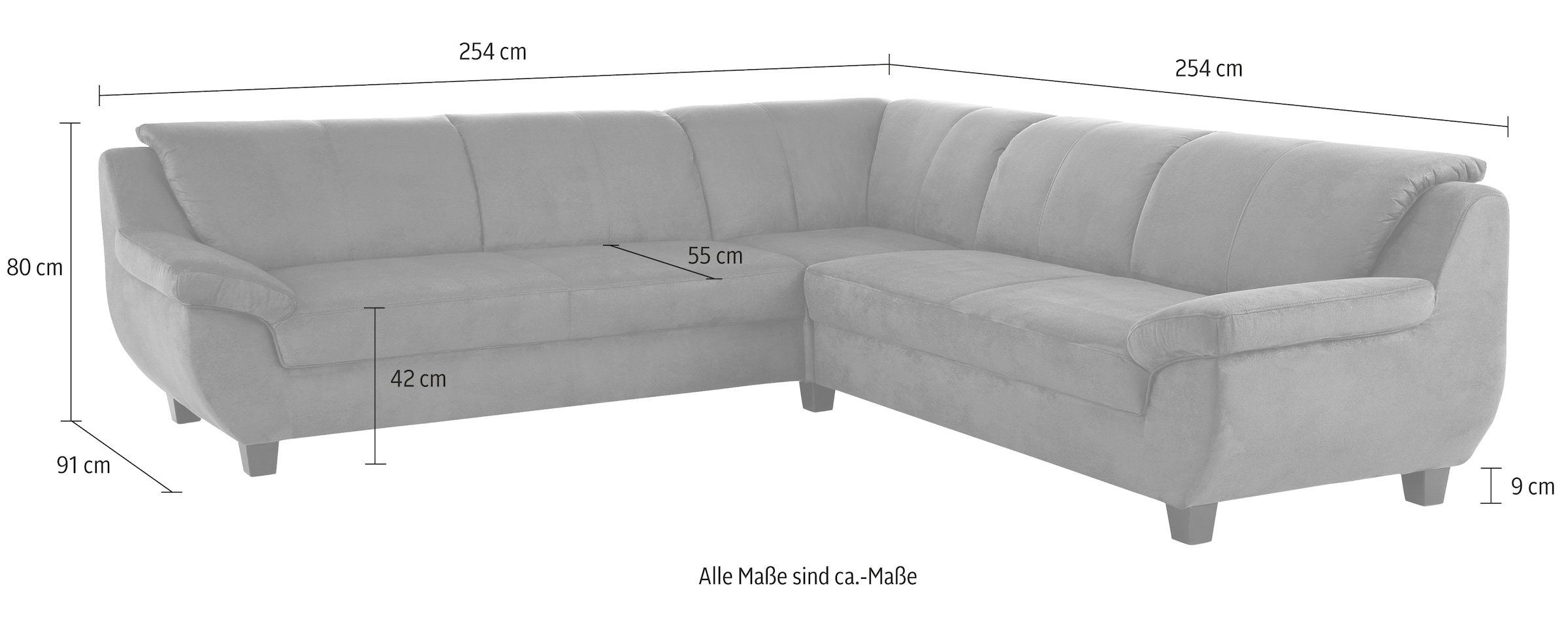 Home affaire Ecksofa »Yesterday L-Form, B/T: 254/91 cm, belastbar bis 140kg/ Sitz«, Microfaser MELROSE®, mocca