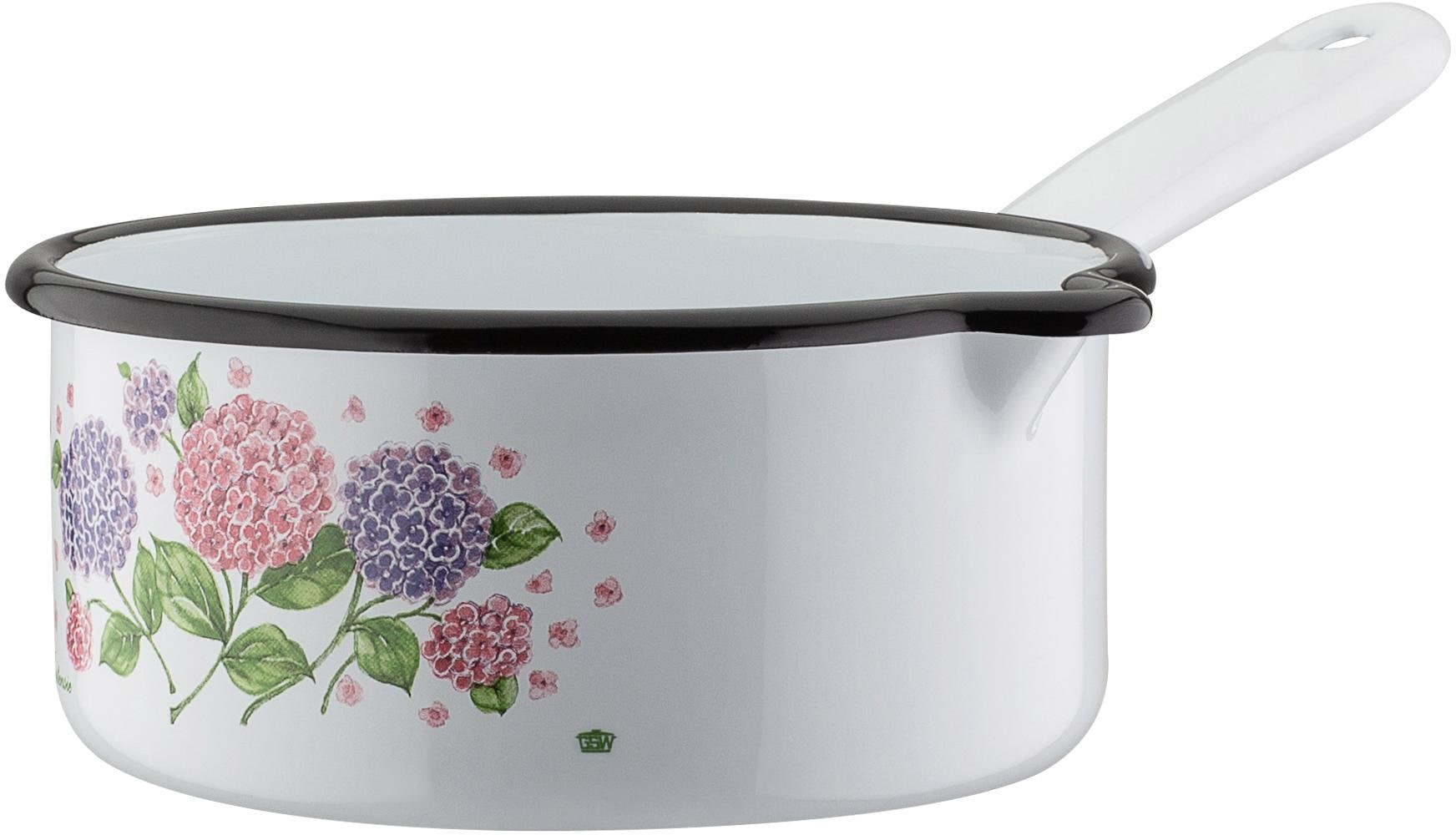 GSW Topf-Set »Hortensie«, Stahl-Emaille, (Set, 5 tlg., 1x Kochtopf Ø 16 cm, 1x Kochtopf Ø 20 cm, 1x Stielkasserolle Ø 16 cm), Induktion