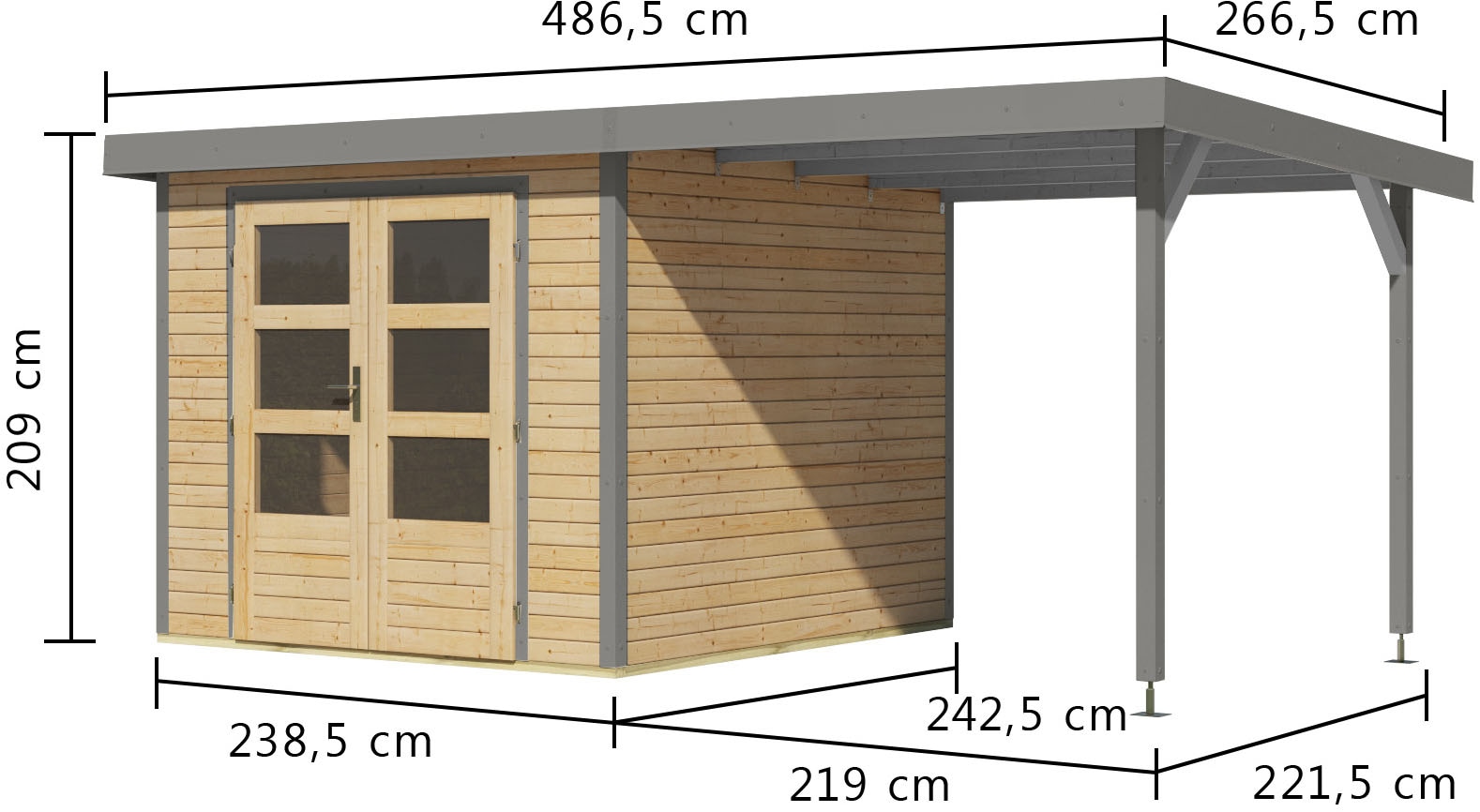 Karibu Gartenhaus »Jupiterino 3,5  SET, in verschiedenen Farben« inkl. Anbaudach