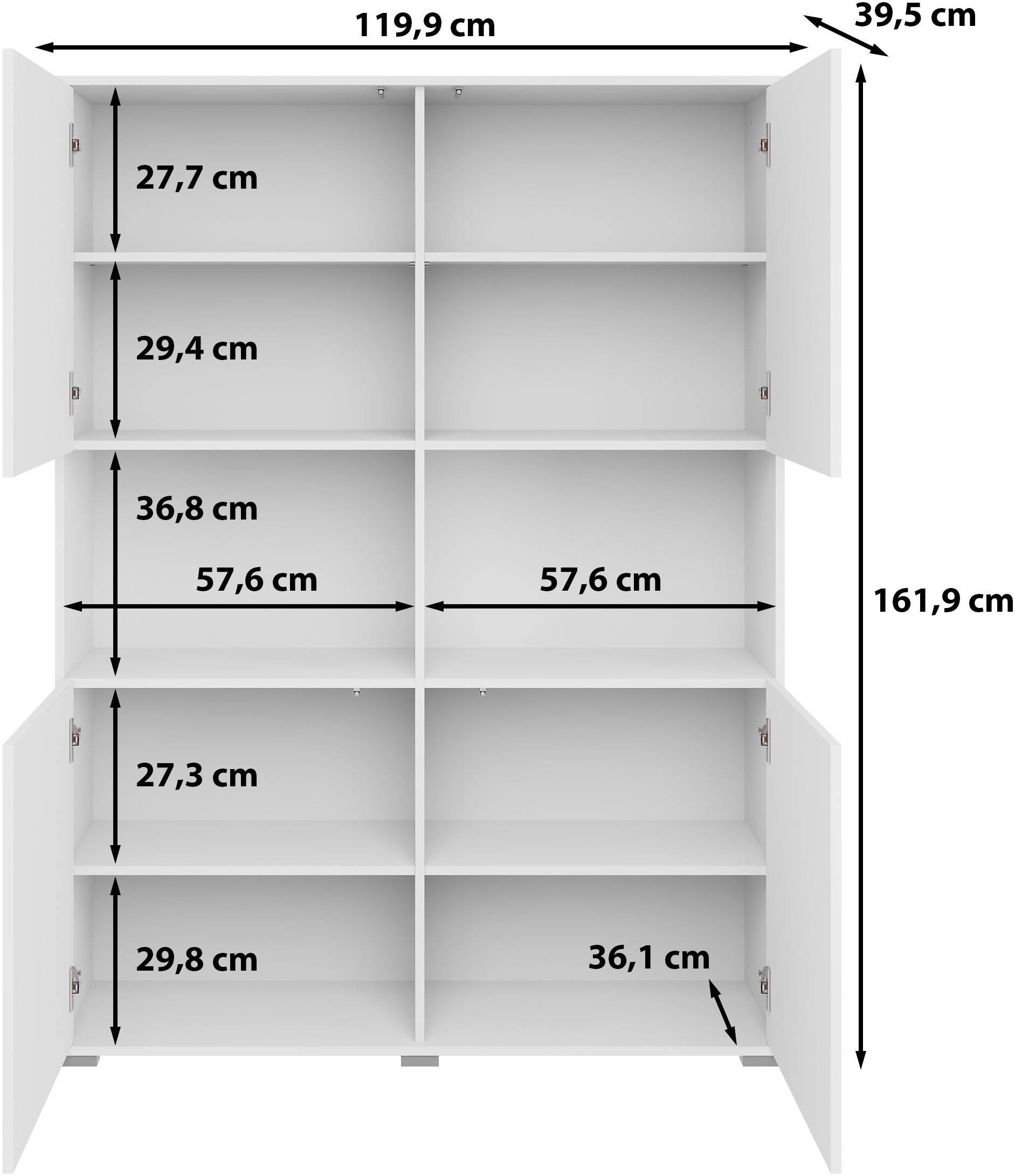 OTTO home Highboard »Kenia Schrank, 120 cm breit, mit 4 Türen und 2 offenen Fächern« 1 Stk. tlg. Griffloses Design mit Push-to-Open und verstellbaren Einlegeböden