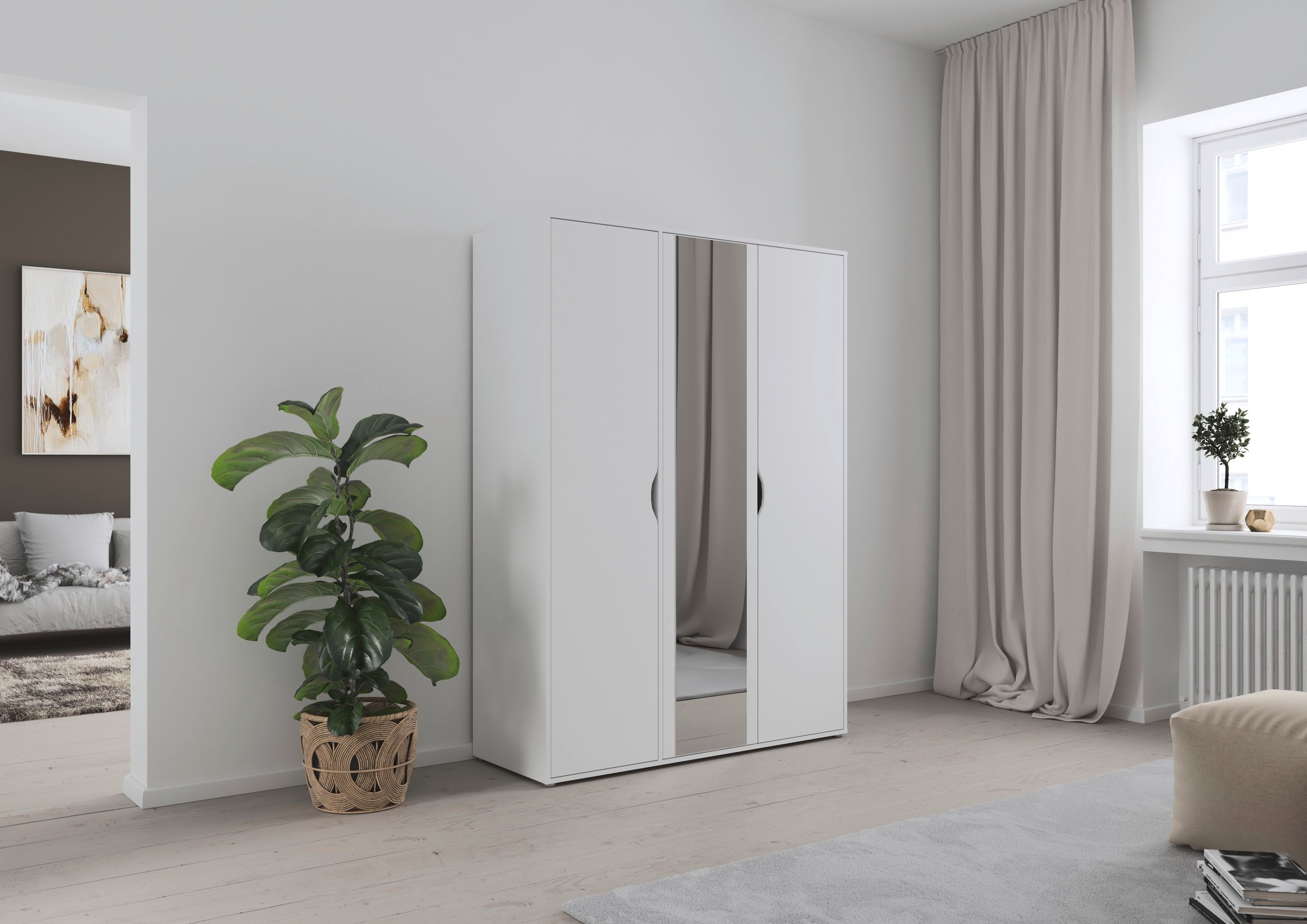 rauch Drehtürenschrank »Kleiderschrank Schrank Garderobe Wäscheschrank NARAI mit Spiegel«, (in 3 verschiedenen Ausstattungen BASIC/CLASSIC/PREMIUM), Griffausfräsungen für eine grifflose Optik TOPSELLER MADE IN GERMANY