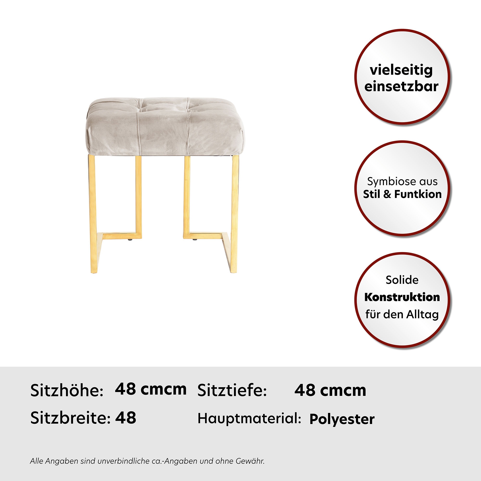 Thumbnail - Kayoom Polsterhocker "Hocker Rarity 125, Edler Touch durch goldenes Gestell" 1 Stk. tlg. eckig, samtweich, gesteppt, mit...