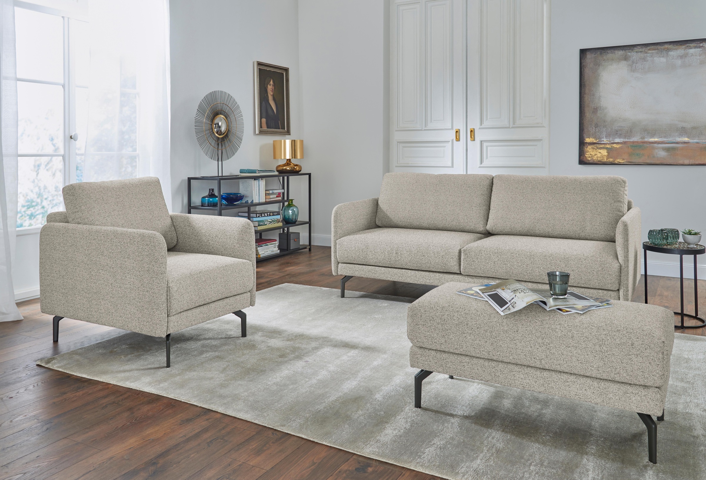 Creation BY ROLF BENZ 3-Sitzer »CR.450, Designsofa, edles Sofa, Loungesofa, Ledersofa, klares Design«, Armlehne sehr schmal, Breite 190 cm, Alugussfuß Umbragrau