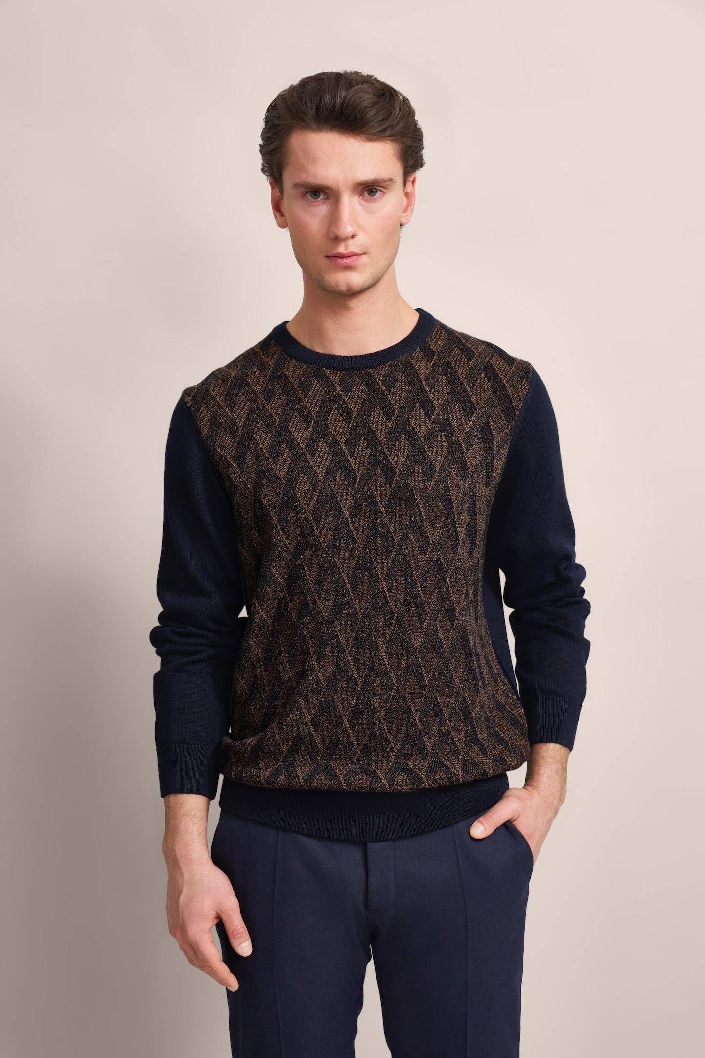 bugatti Strickpullover, mit 2-farbigem Rautenmuster