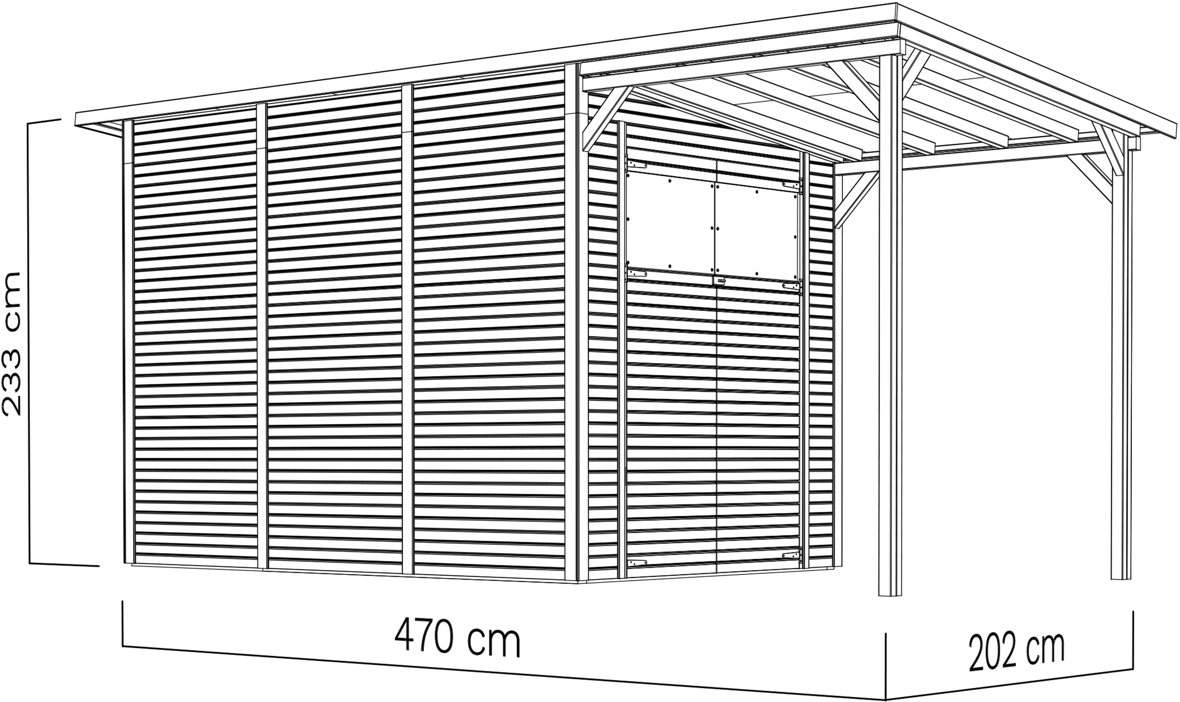 BERTILO Gartenhaus »Pent Modern 4 Plus naturbelassen«, mit hohen Seitenwänden und einer 1,88 m hohen Doppeltür