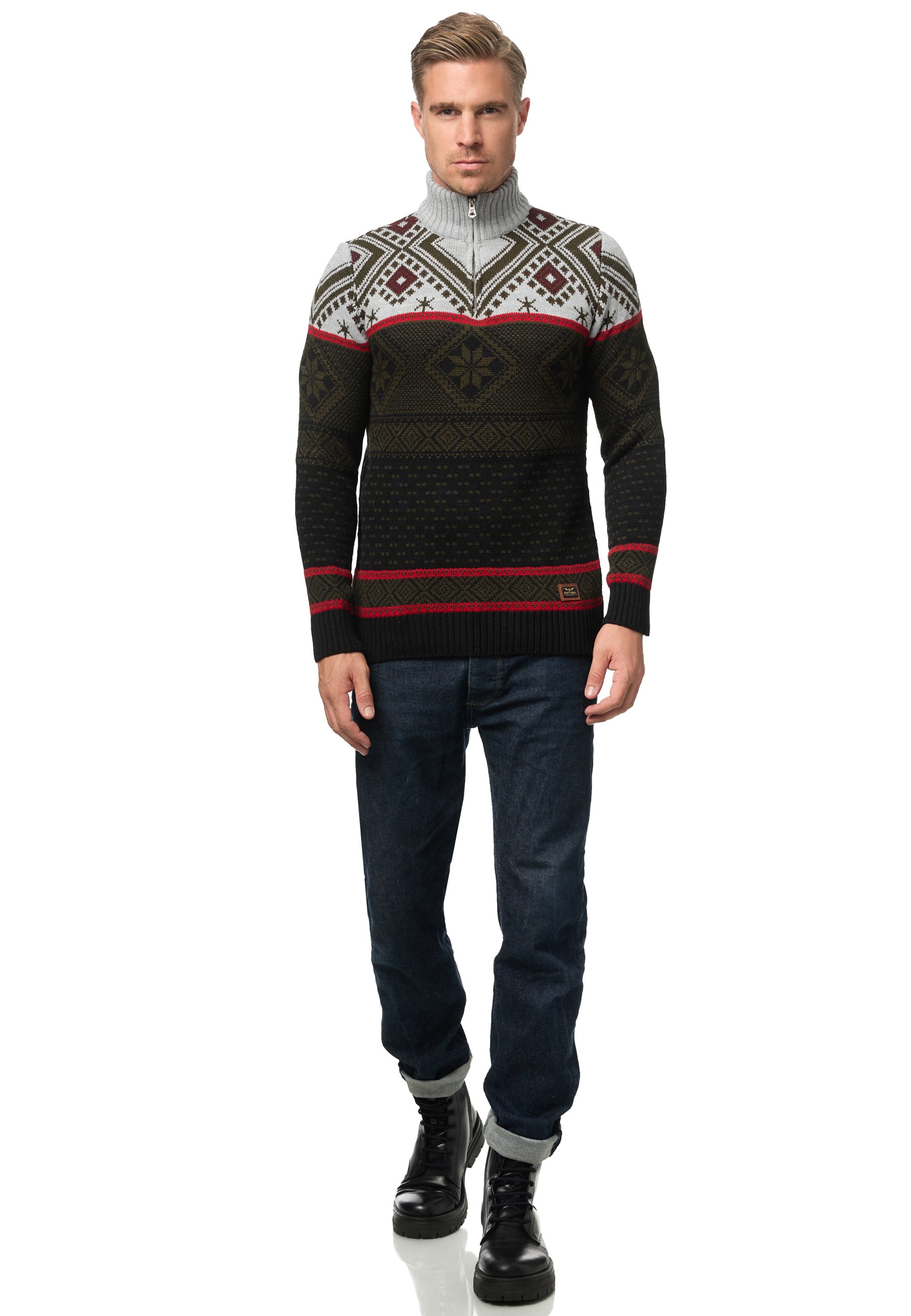 Rusty Neal Strickpullover, mit winterlichem Muster