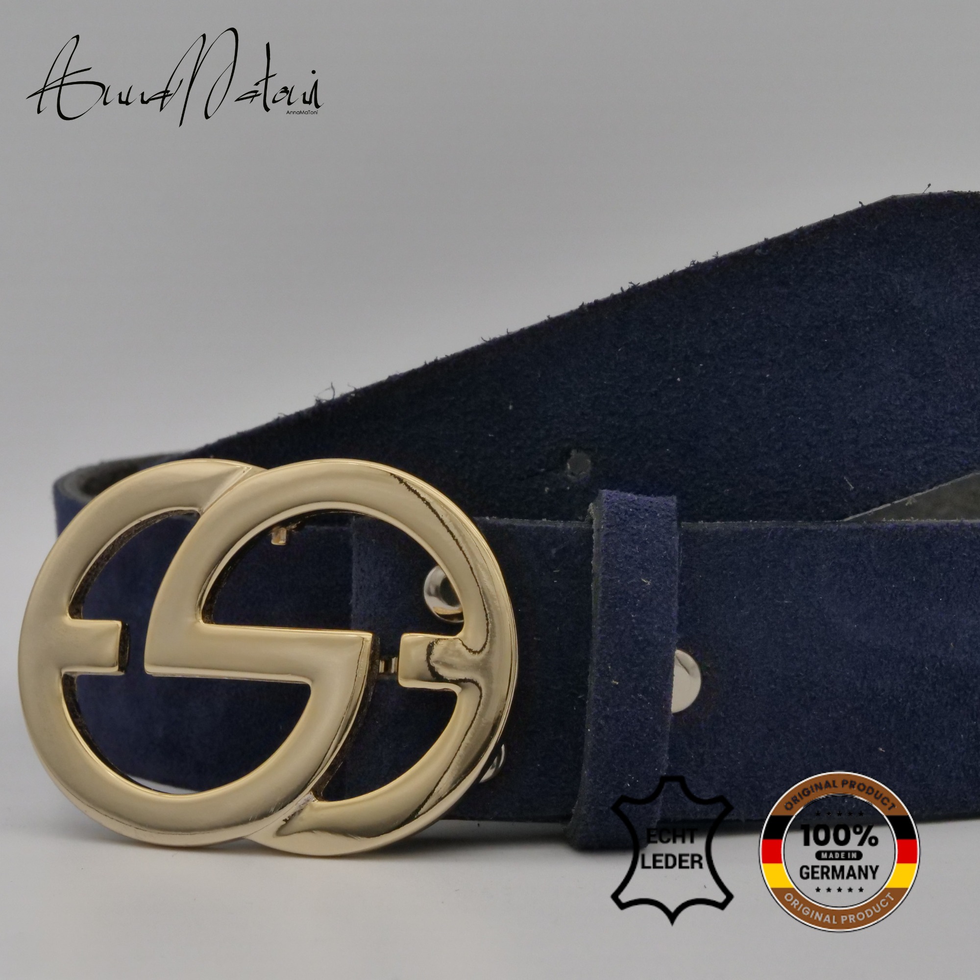 Ledergürtel ANNAMATONI "AnnaMatoni Damen Ledergürtel in hochwertigem Velour Leder 4cm", Damen, Gr. TW105 - 120cm Gesamtlänge, marine 490, 100% Leder, Gürtel Ledergürtel 3