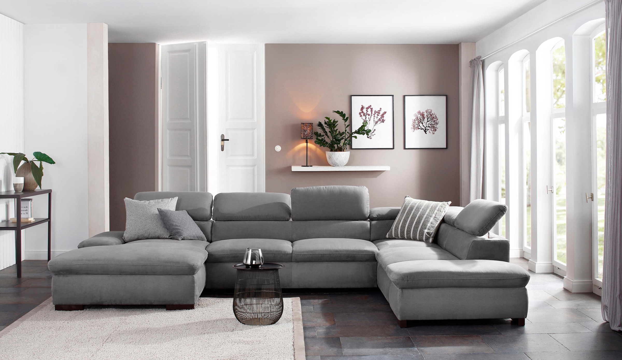 OTTO home Wohnlandschaft "Alberto U-Form, B: 350 cm, mit Kopfteilverstellung, XXL-Sofa" optional mit Schlaffunktion, Couch mit Lederoption