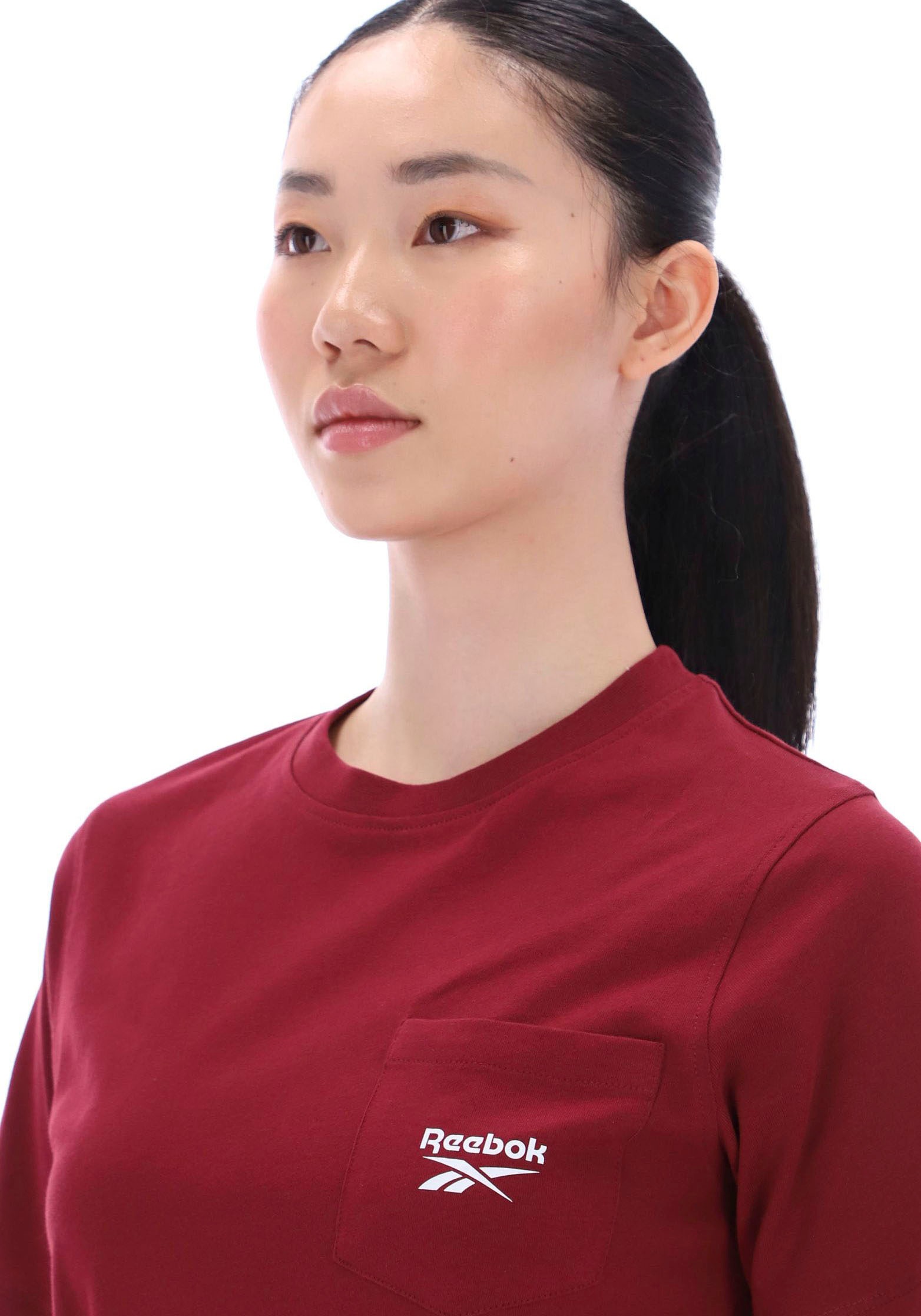 T-Shirt REEBOK "LEX SMALL LOGO CRW SS POCKET TEE", Damen, Gr. M, classic burgundy, Obermaterial: 100% Baumwolle, normal, Rundhals, Shirts T-Shirt 2