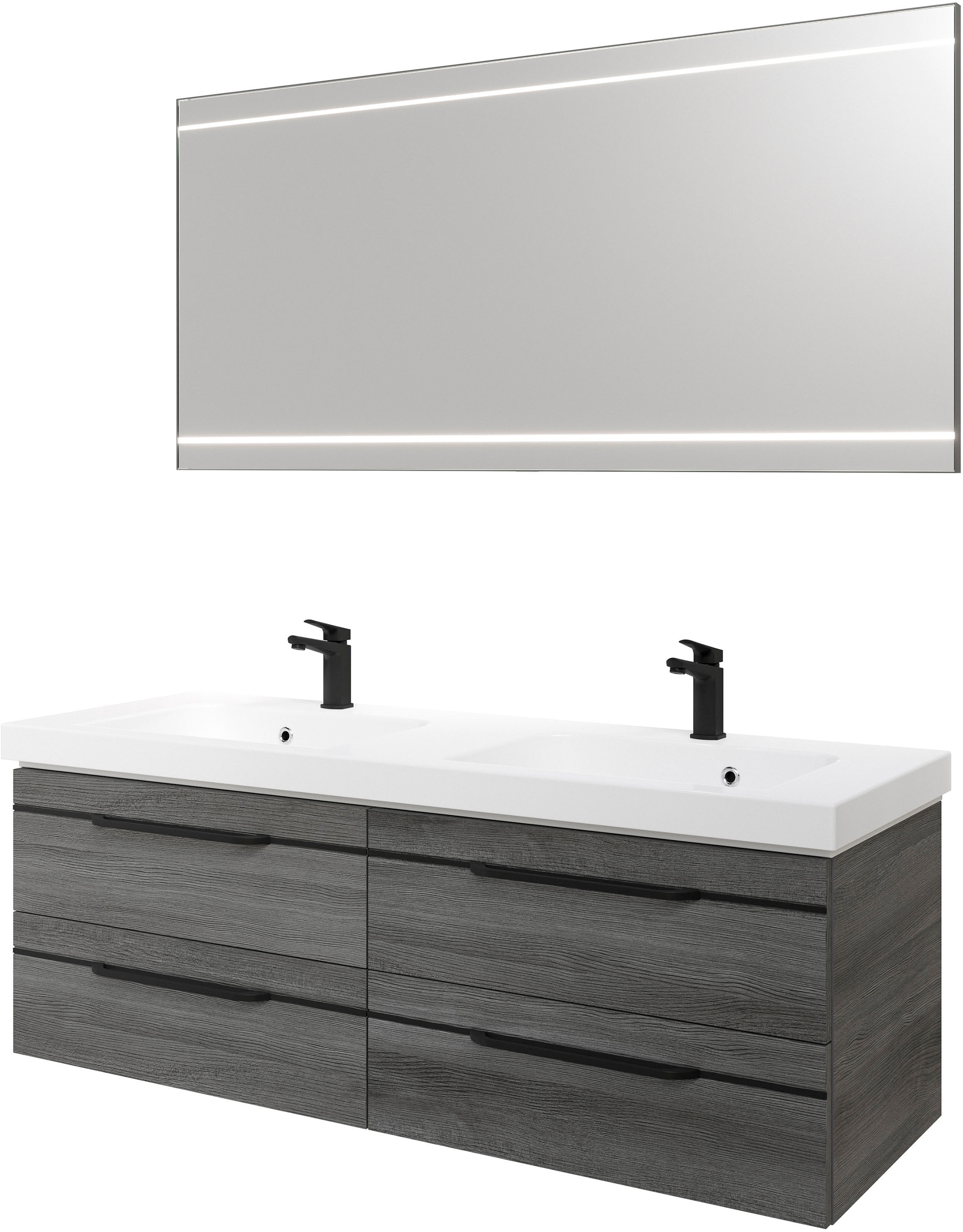Saphir 1100000002199 "Balto 2-teilig Mineralmarmor-Doppelwaschtisch mit LED-Spiegel" 2 Stk. tlg.