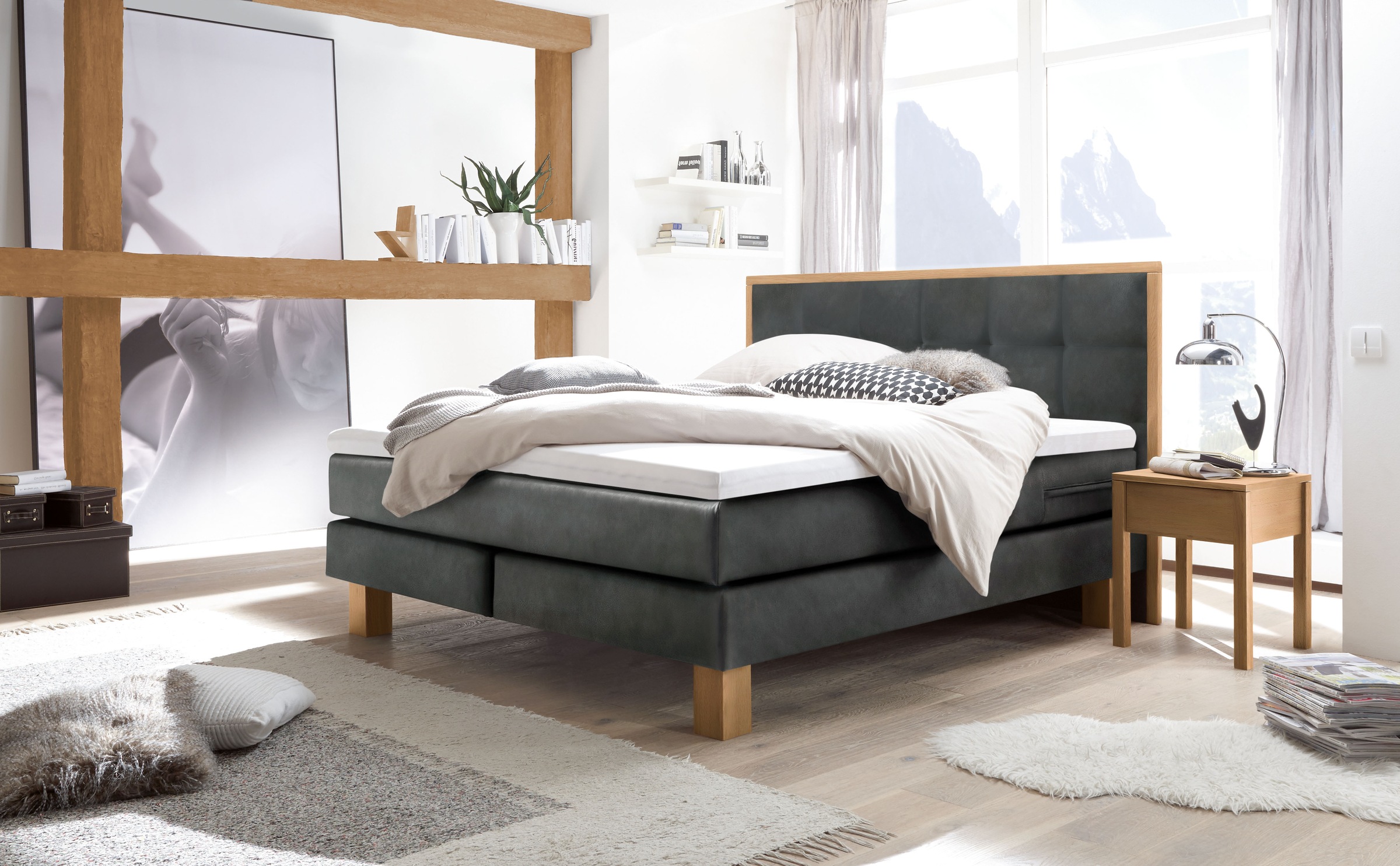 HASENA Boxspringbett "Cottage" stabile Eichenfüsse, gepolsterte Kopfteile m günstig online kaufen