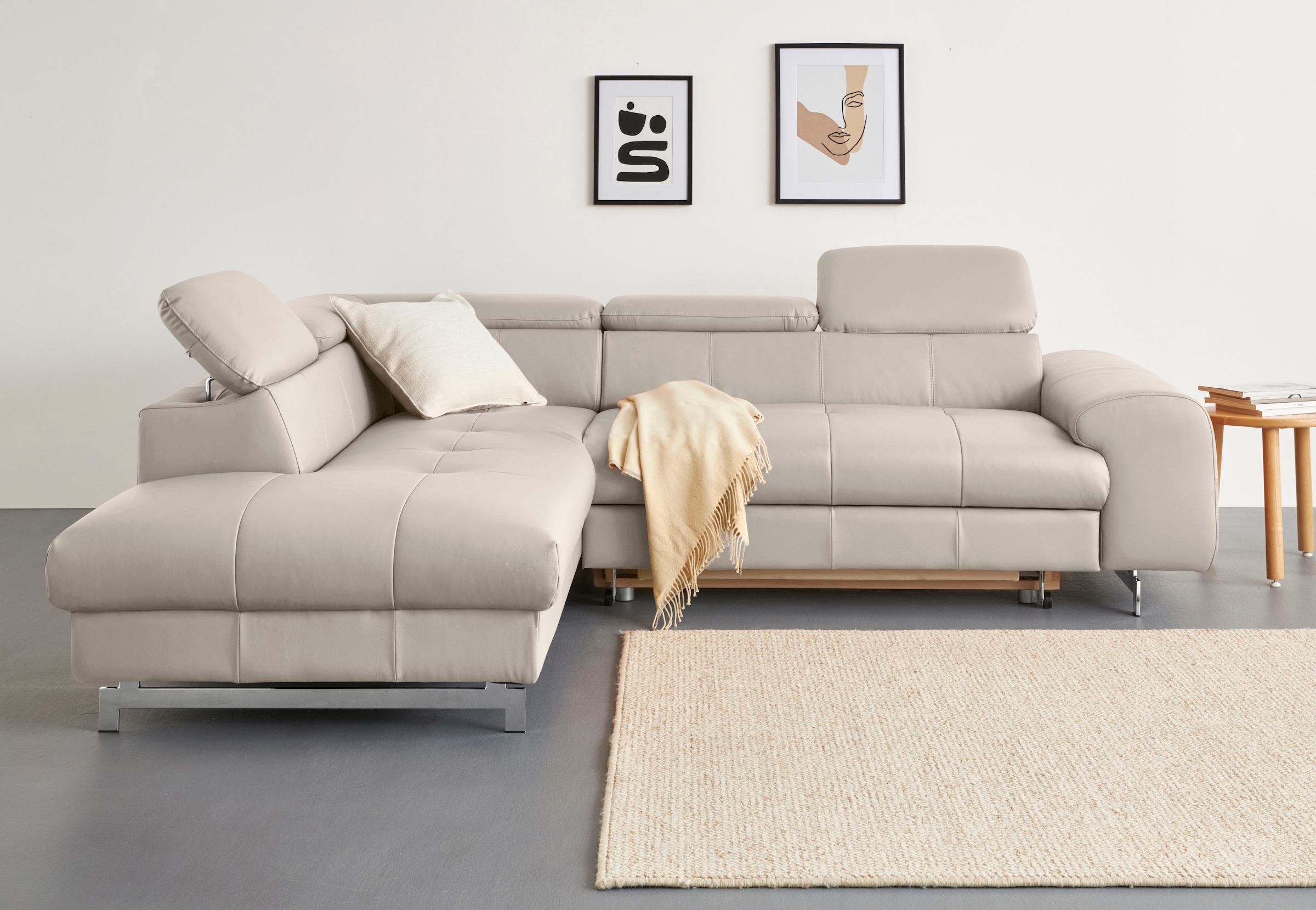 COTTA Ecksofa "Chef bequem, tolle Verarbeitungsdetails, Breite 262cm, L-Form" mit Kopfteilverstellung, edle Metallkufen, optional Schlaffunktion