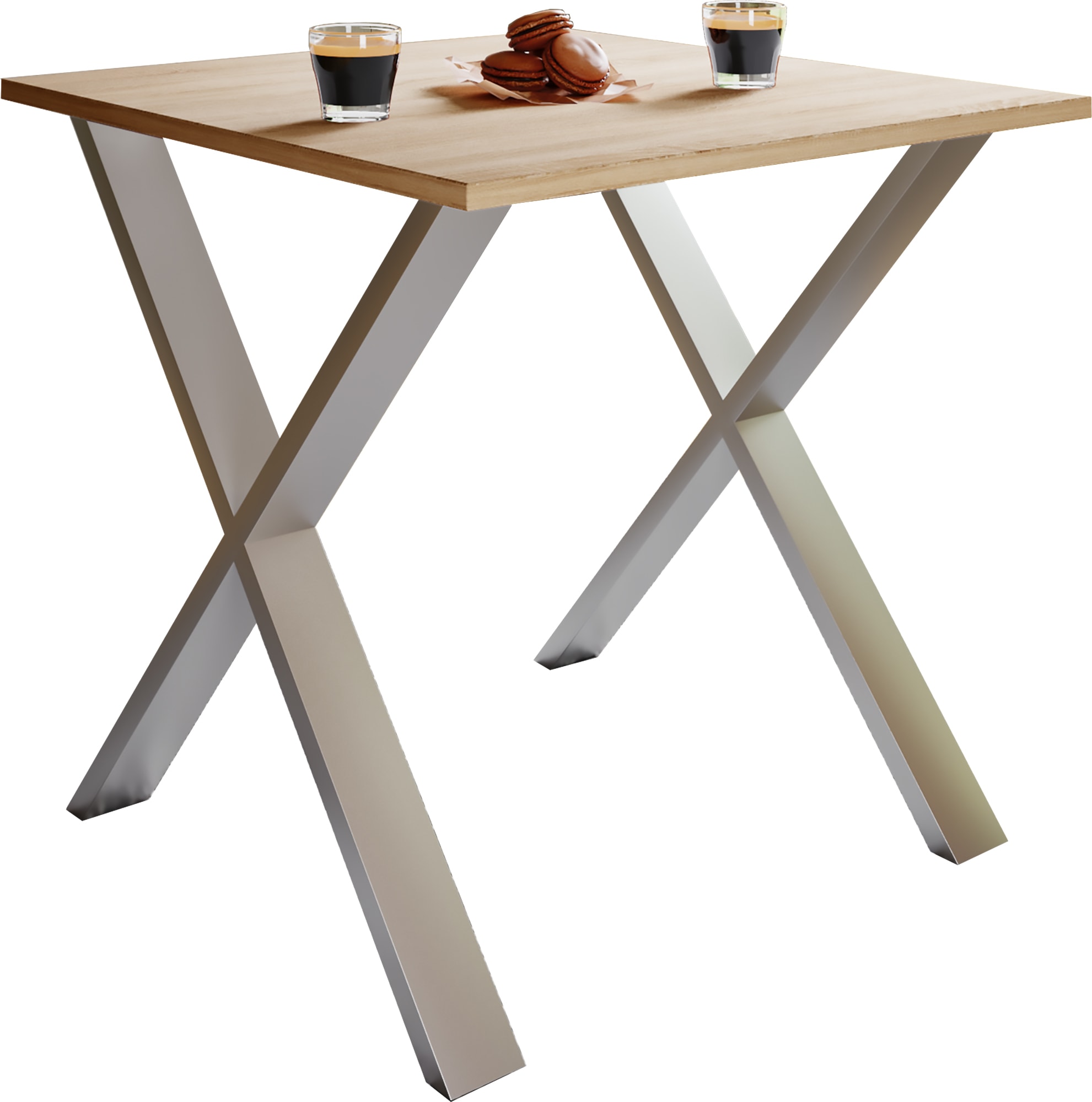 Esstisch VCM "Premium Holz Esstisch Küchentisch Xona X 80x80", braun (silber, sonoma, eiche), B:80cm T:80cm, Tische, Esstisch