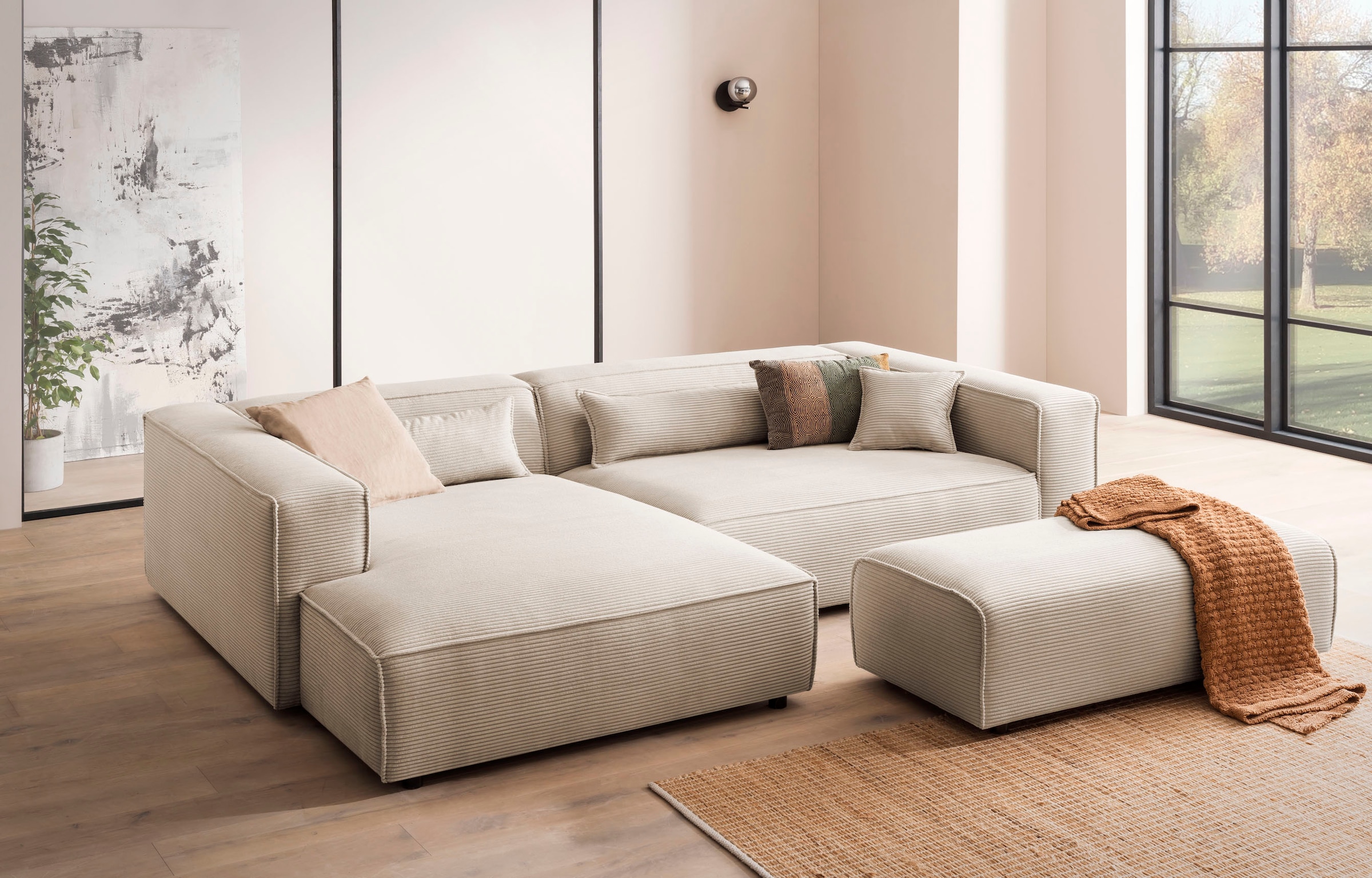 LeGer Home by Lena Gercke Polsterecke »PIARA XXL, L-Form, incl. Hocker«, stellbar zum Schlafsofa (Krokodilverbinder), in Cord und Flachgewebe