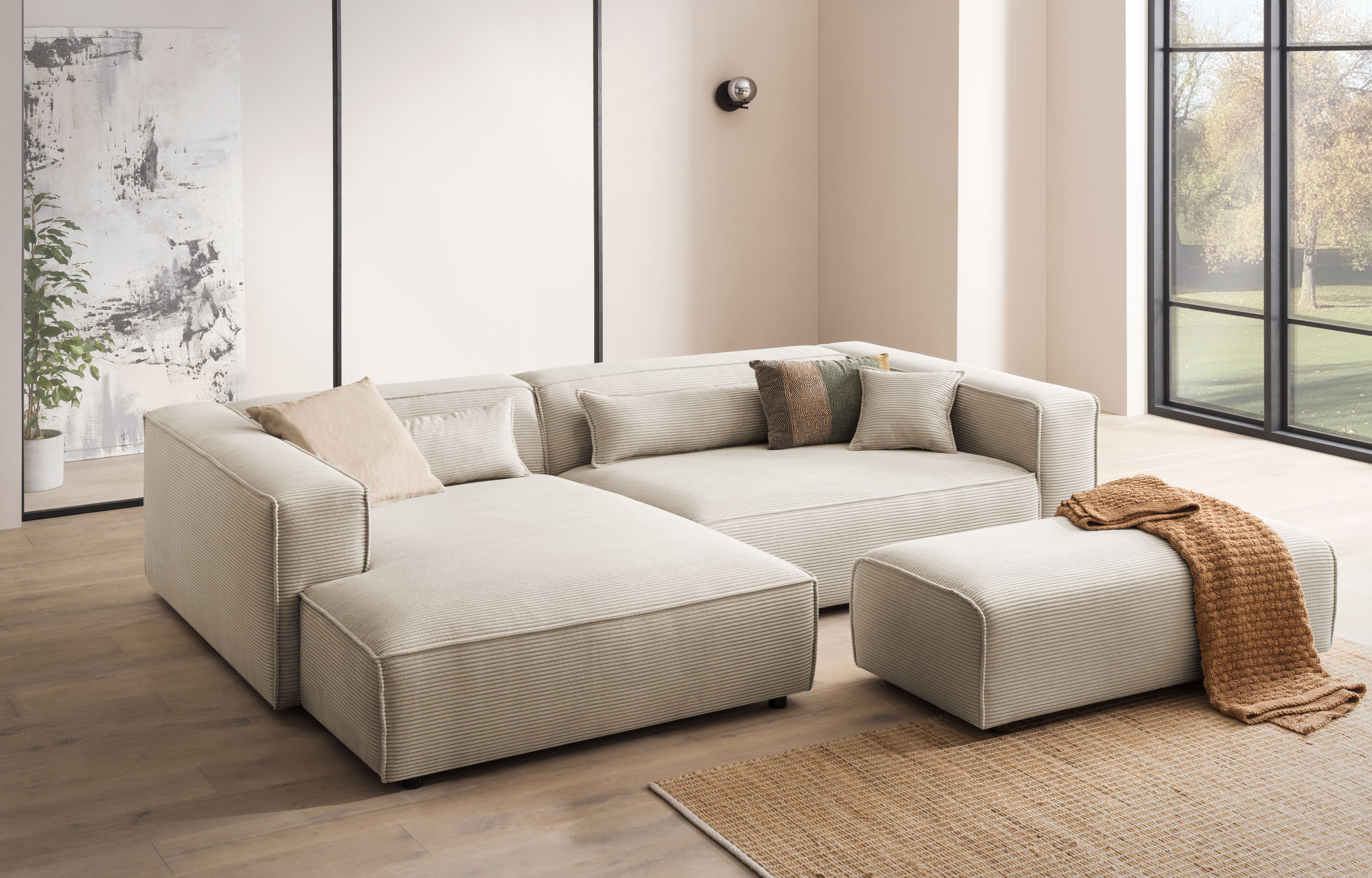 LeGer Home by Lena Gercke Ecksofa "PIARA XXL Cord, L-Form, Schlaffunktion" Hocker stellbar zum Schlafsofa (Krokodilverbinder), tiefe Sitzfläche