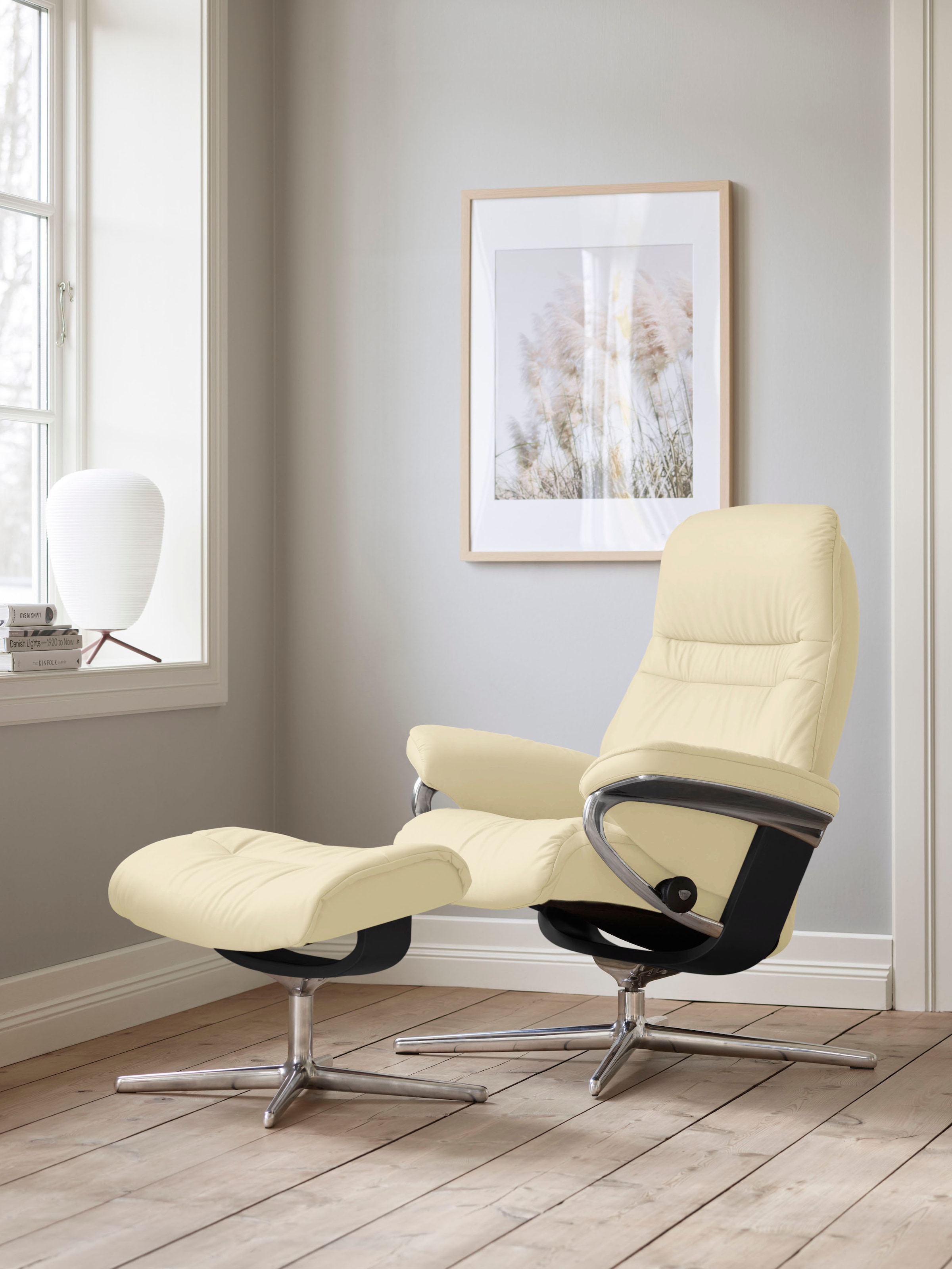 Stressless Fußhocker "Sunrise", mit Cross Base, Größe S, M & L, Holzakzent Schwarz