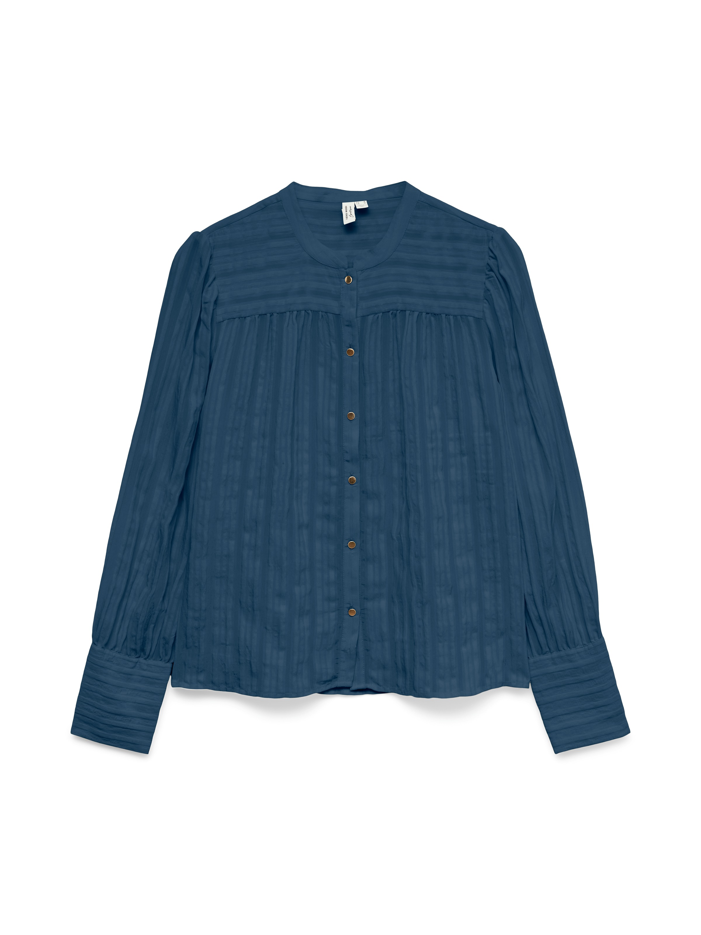 Hemdbluse VERO MODA "VMISELLE L/S SHIRT WVN BTQ", Damen, Gr. XL, schwarz denim, Web, Obermaterial: 80% Viskose, 20% Nylon, unifarben, regular fit normal, Blusen Hemdbluse, lange Bündchen, Ton-in Ton Streifenmuster 3