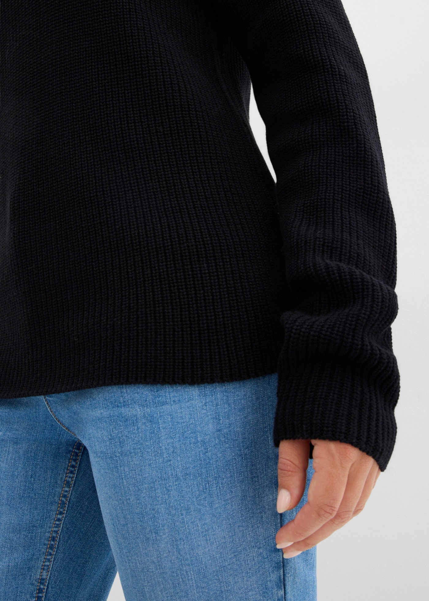 bonprix Strickpullover aus reiner Baumwolle, Loose Fit, mit Stehkragen, im Casual Stil