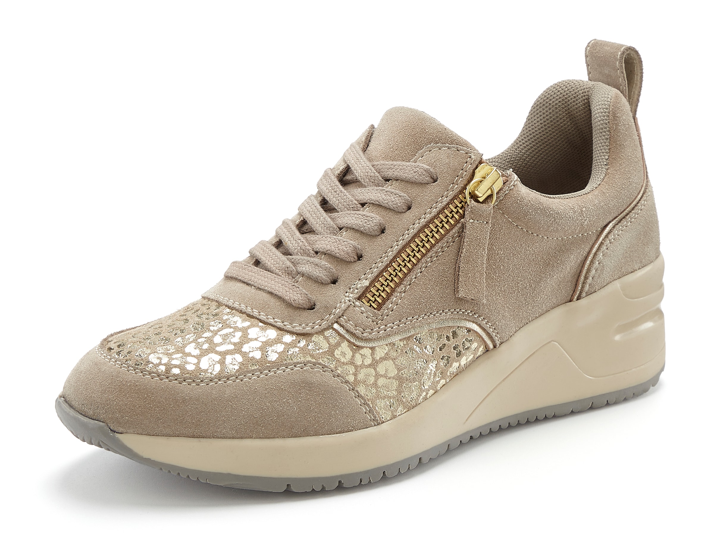 LASCANA Sneaker »Freizeitschuh, Halbschuh,«, aus Leder mit innenliegendem Keilabsatz und Leo-Druck