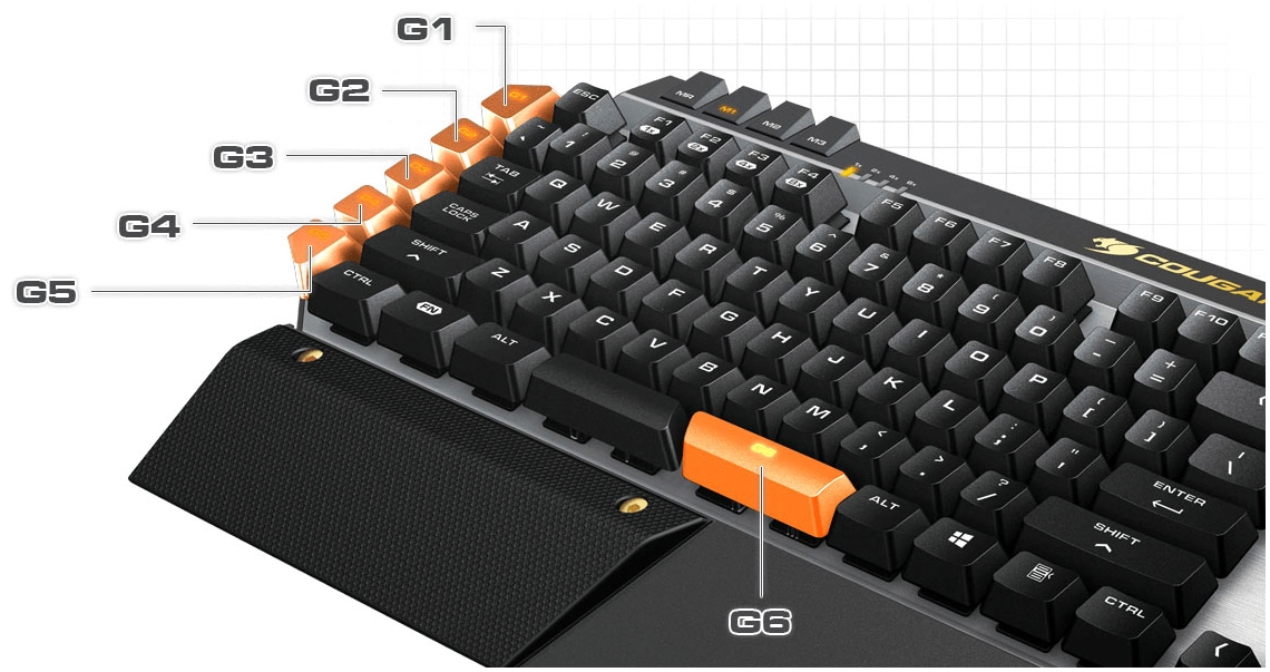 Cougar Gaming-Tastatur »700K MX-Brown (DE)«, (Gaming-Modus-Profil-Speicher-Ziffernblock-Multimedia-Tasten-Handgelenkauflage-Makro-Tasten)