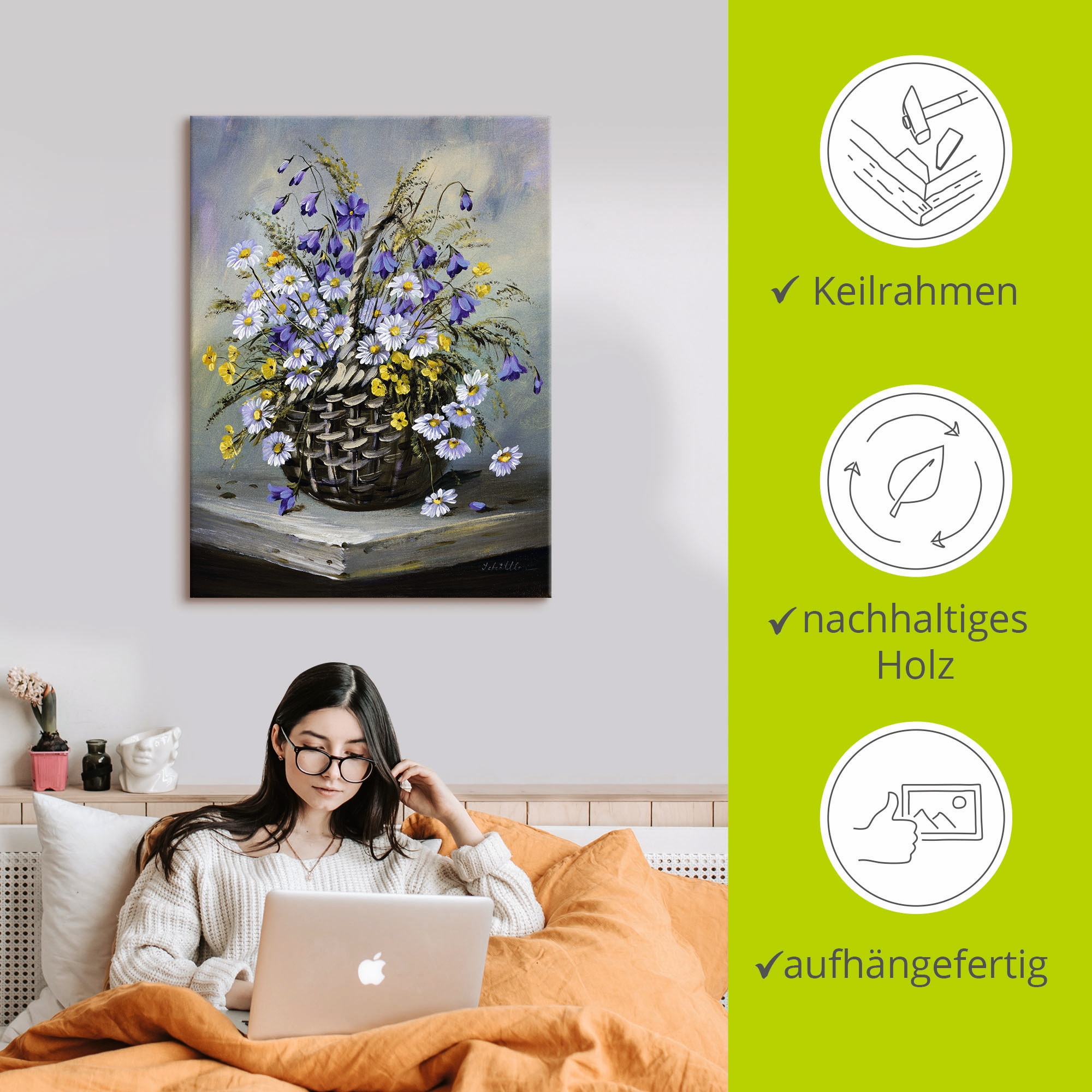 Artland Wandbild »Bunter Korb«, Blumen, (1 St.), als Leinwandbild, Poster in verschied. Größen