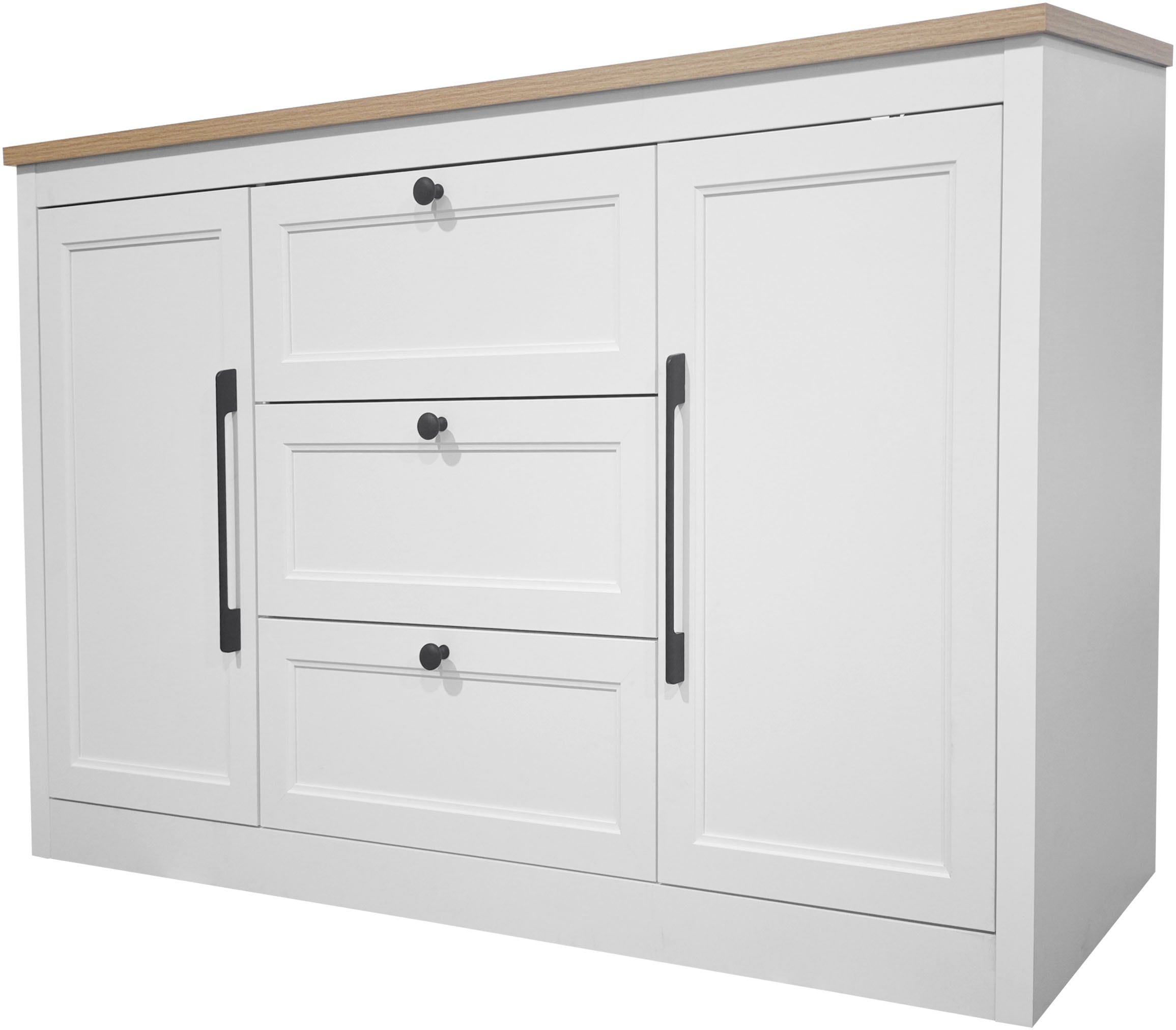 OTTO home Sideboard »Ismund«, aus MDF, mit Holz-Zierleiste, schwarzen Metallgriffen, Höhe 93 cm