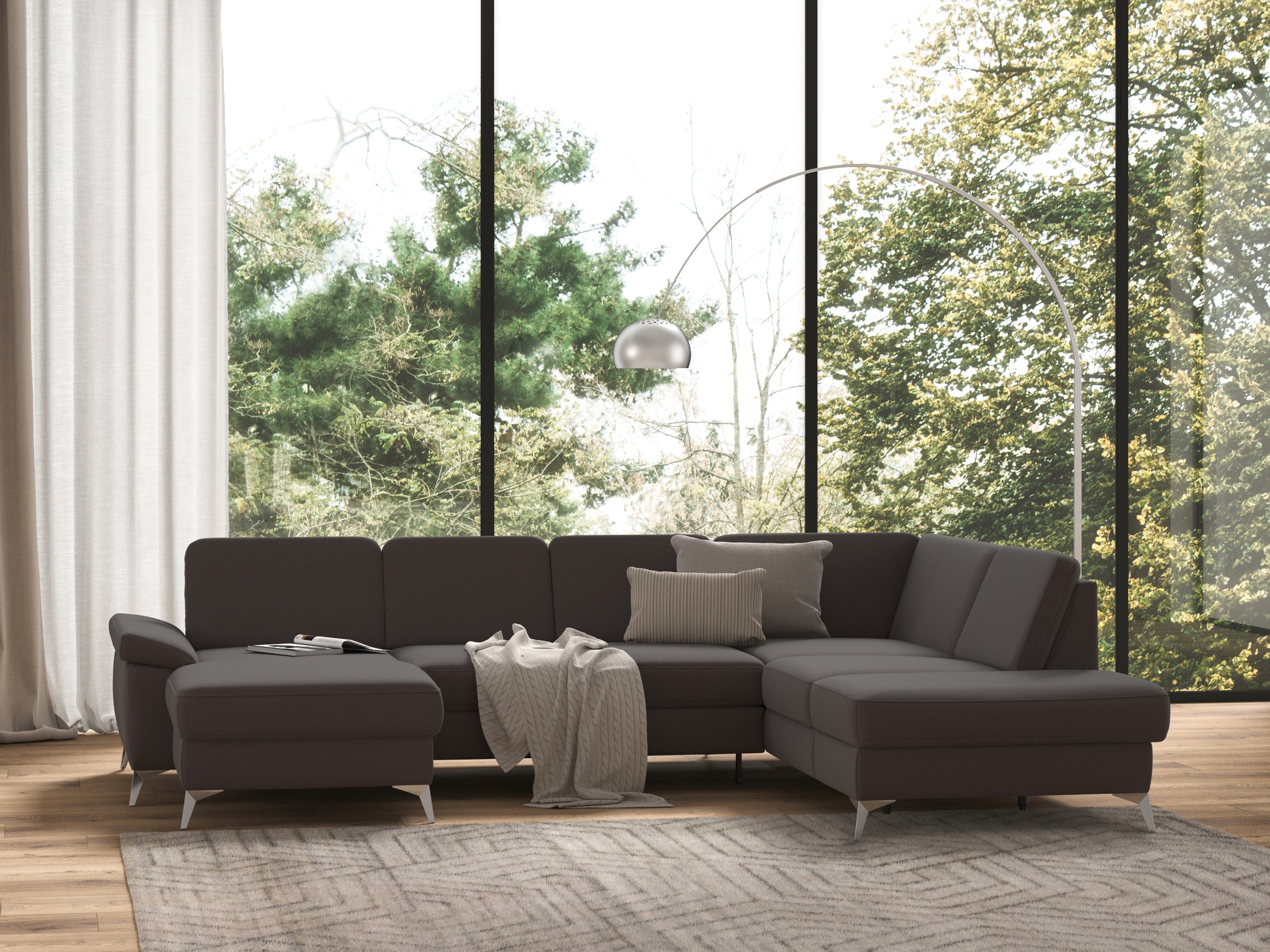 Wohnlandschaft SIT & MORE "Padua U-Form", braun (espresso), B:340cm H:89cm T:228cm, Sofas, Wohnlandschaft, inklusive Sitztiefenverstellung, Armteilfunktion und Federkern 8