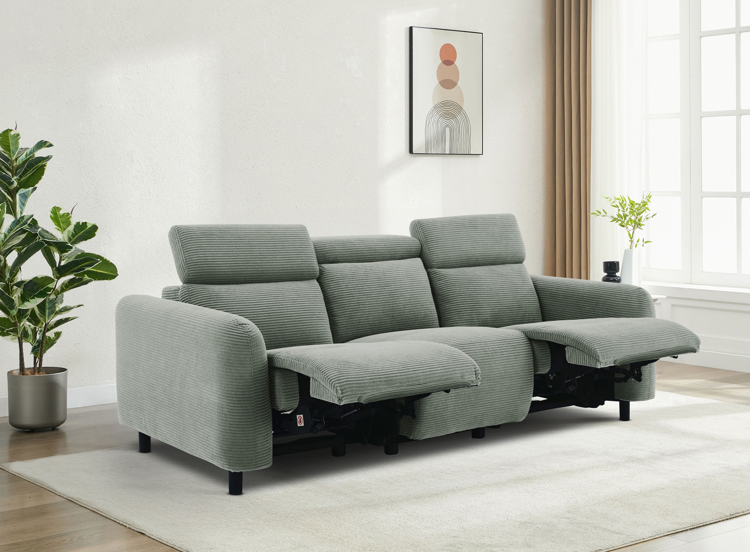 Home affaire 3-Sitzer »SKAANE in Cord, Sofa mit manueller u. elektrischer Relaxfunktion«, Relax-Funktion in 2 Sitzen, Kopfteilverstellung, Federkernpolsterung