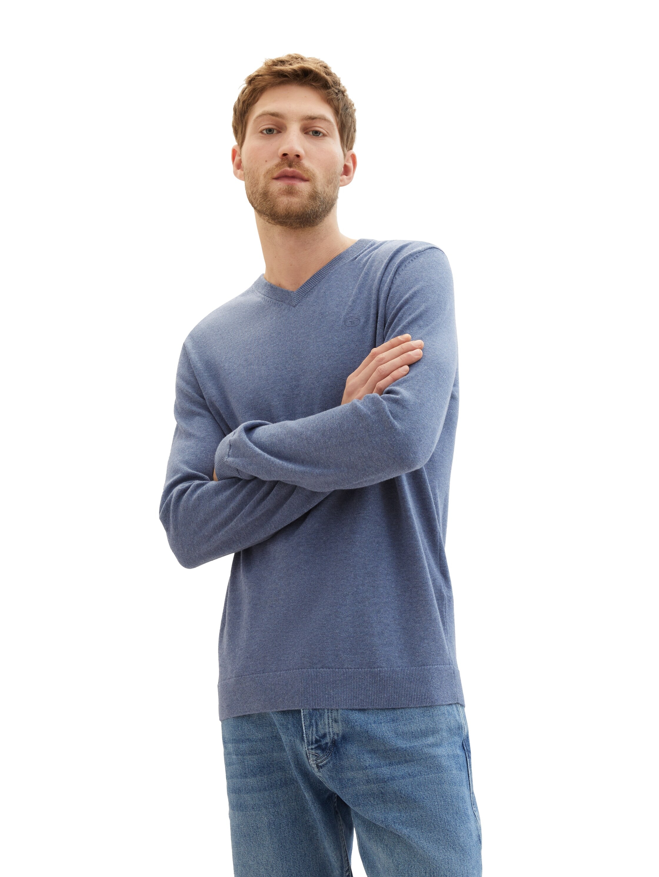 TOM TAILOR V-Ausschnitt-Pullover, mit kleiner Logo-Stickerei