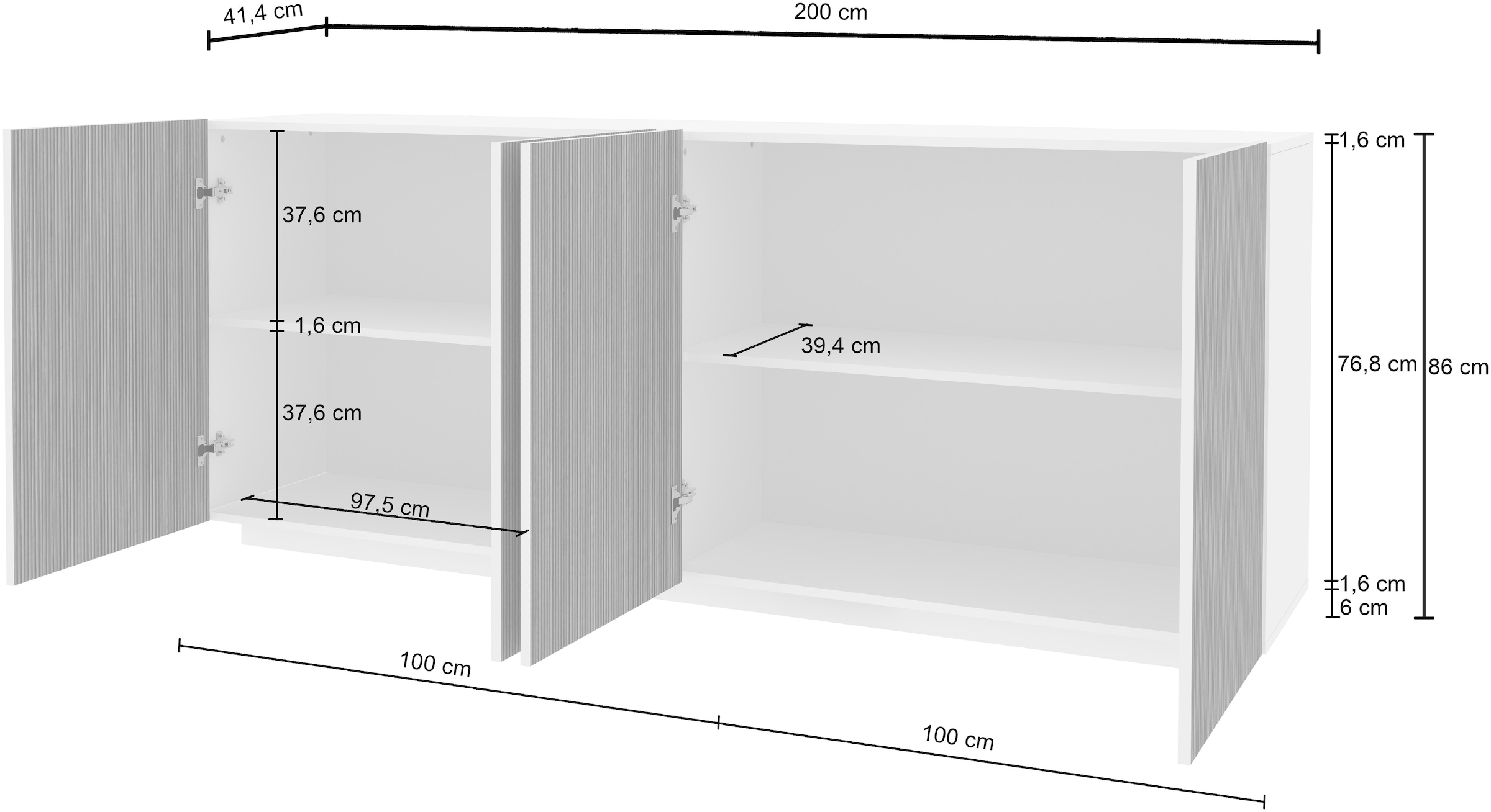 INOSIGN Sideboard »Vega Sideboard,Kommode,200 cm«, mit 4 Türen,Fronten mit Rillen-Optik