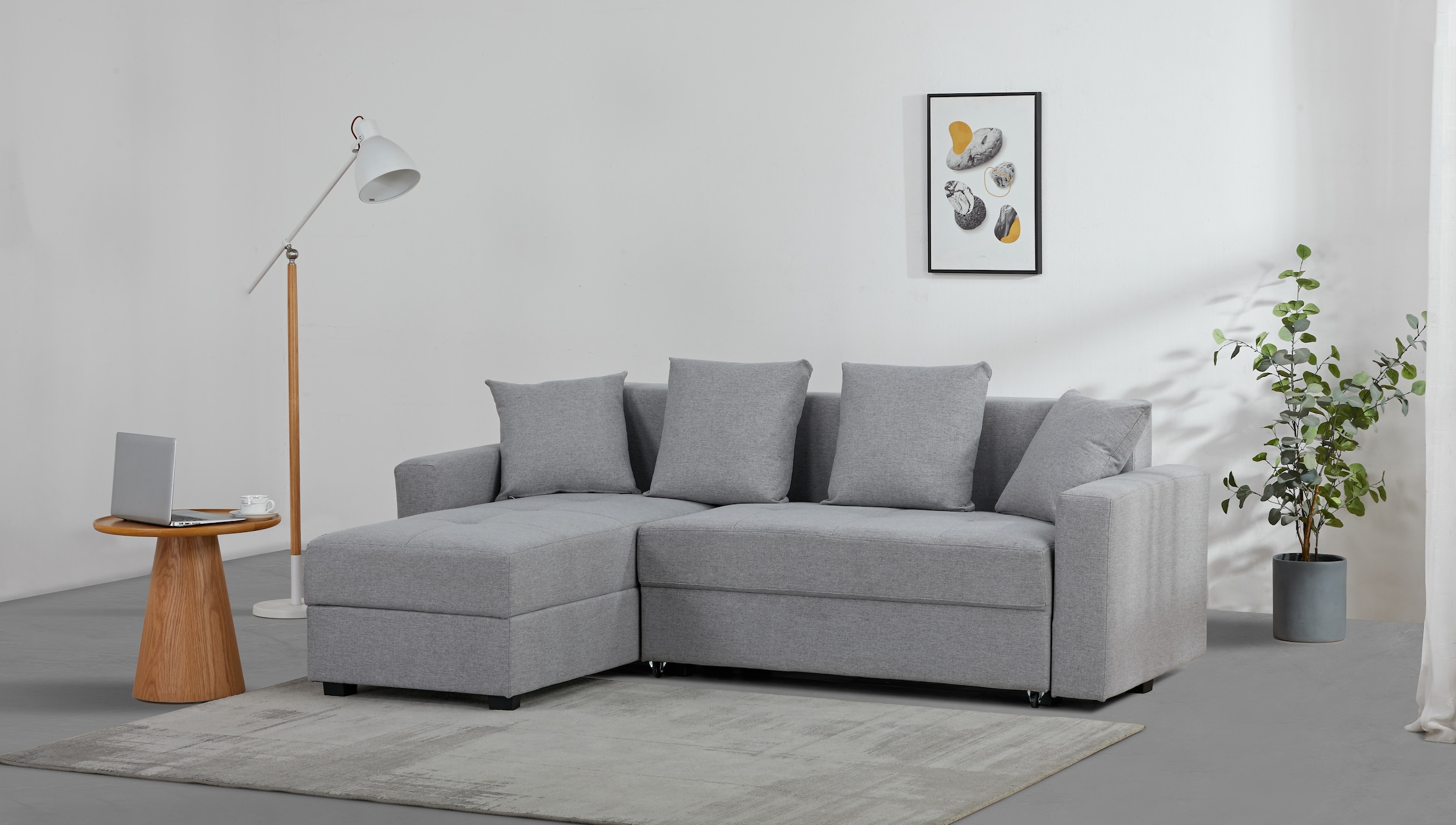 INOSIGN Ecksofa »KILLAM, 217 cm, L-Form, mit Schlaffunktion u. Bettkasten«, Recamiere rechts / links montierbar, in Cord und Webstoff