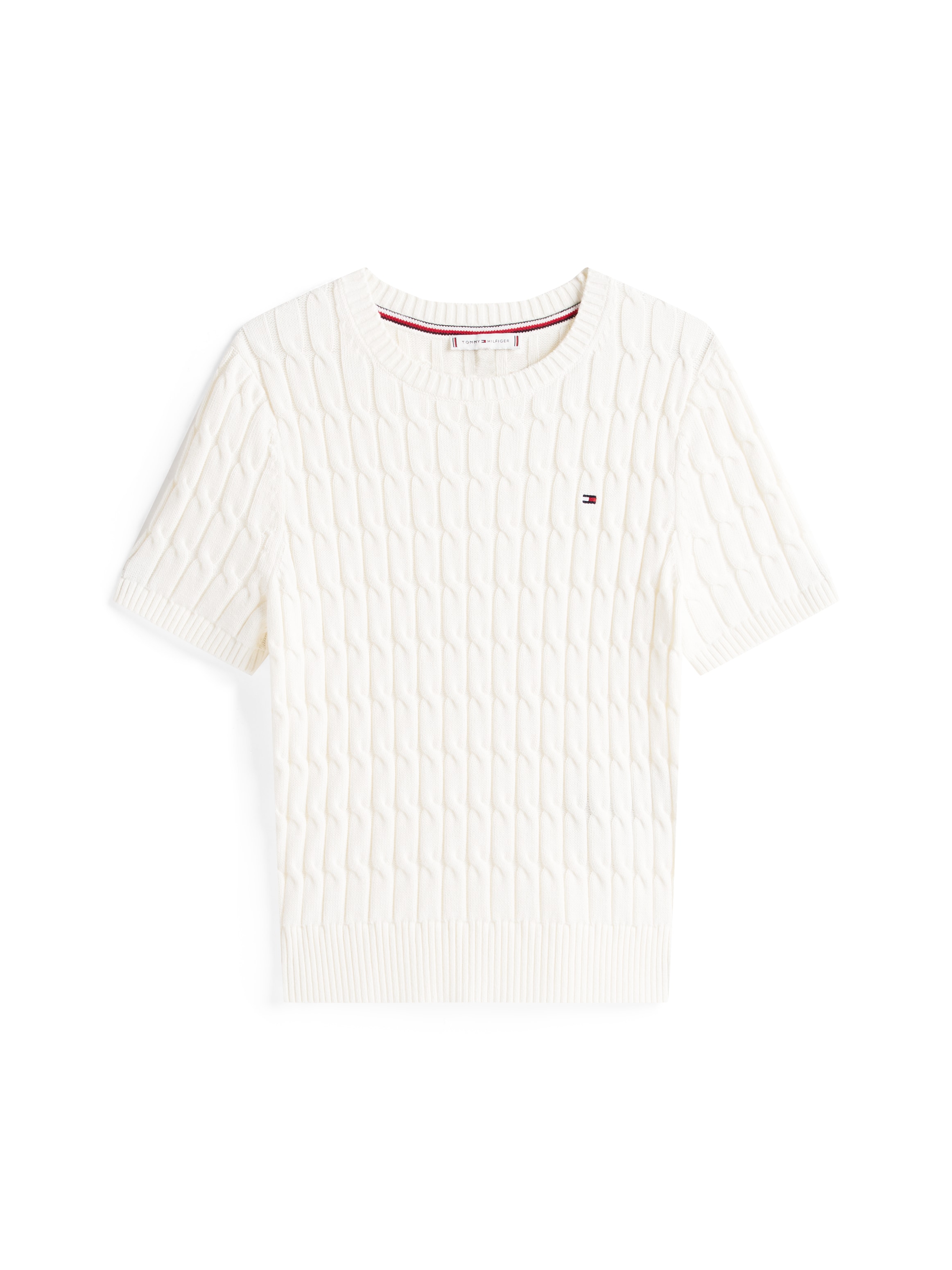 Tommy Hilfiger Strickpullover »CO CABLE MID GG S/S C-NK SWT«, mit Zopfmuster