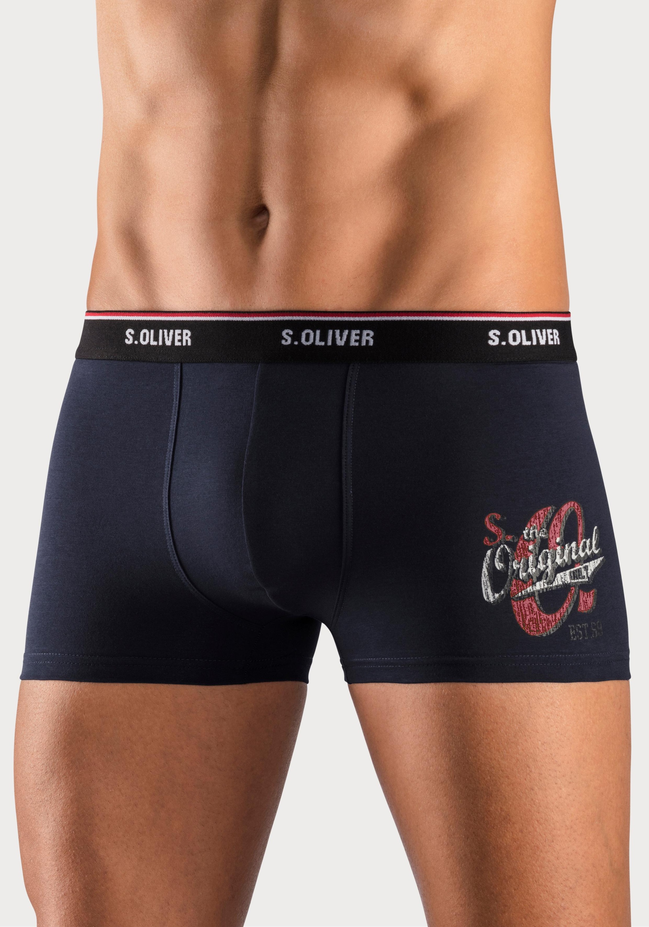 Thumbnail - s.Oliver Boxer "Boxershorts für Herren" Packung, 3 Stk. tlg., mit Print auf dem Bein