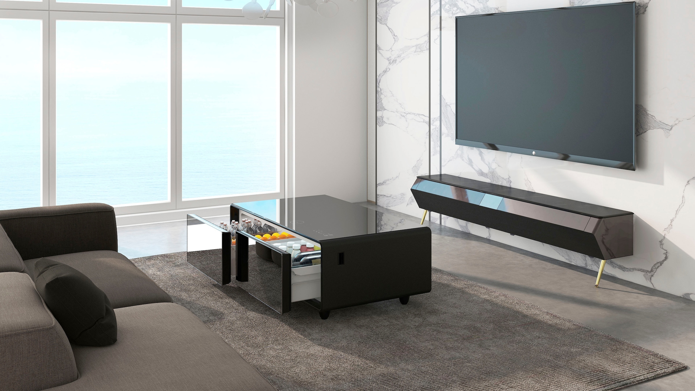 Caso Getränkekühlschrank 130,5 cm Cool Soundbar Sound mit Loungetisch Lademöglichkeiten & Kühlfächern, »792 792, Black«, hoch, 46 | und breit, cm BAUR