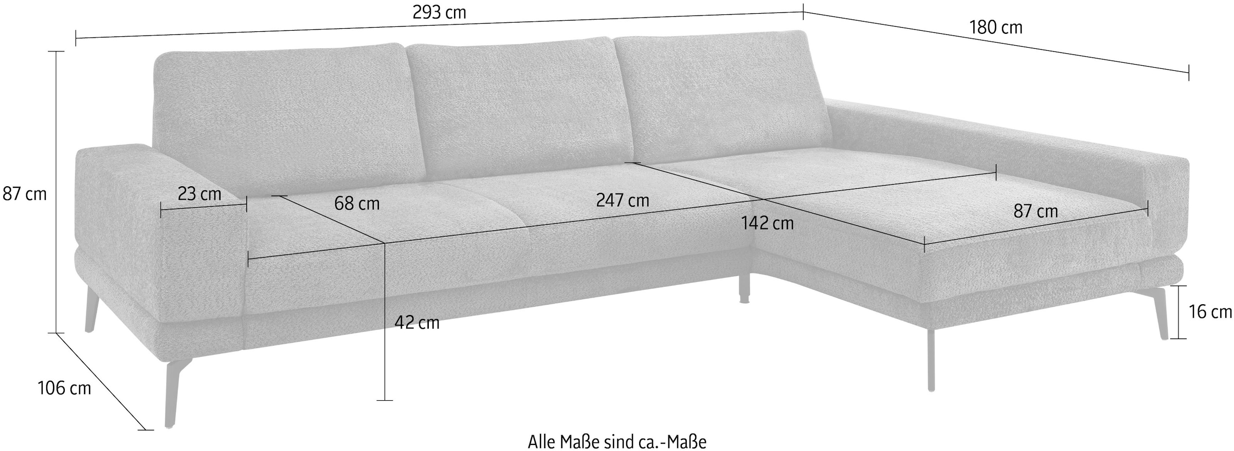 set one by Musterring Ecksofa »SO 3600 optimaler Sitzkomfort in Federkern o. Kaltschaum, 2 Sitzhöhen«, Sitzhöhe 42 cm, Federkern, B 293 x T 180 cm, Kama anthrazit